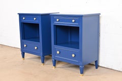 Kindel Furniture French Regency Louis XVI Blue Lacquered Nightstands, Pair