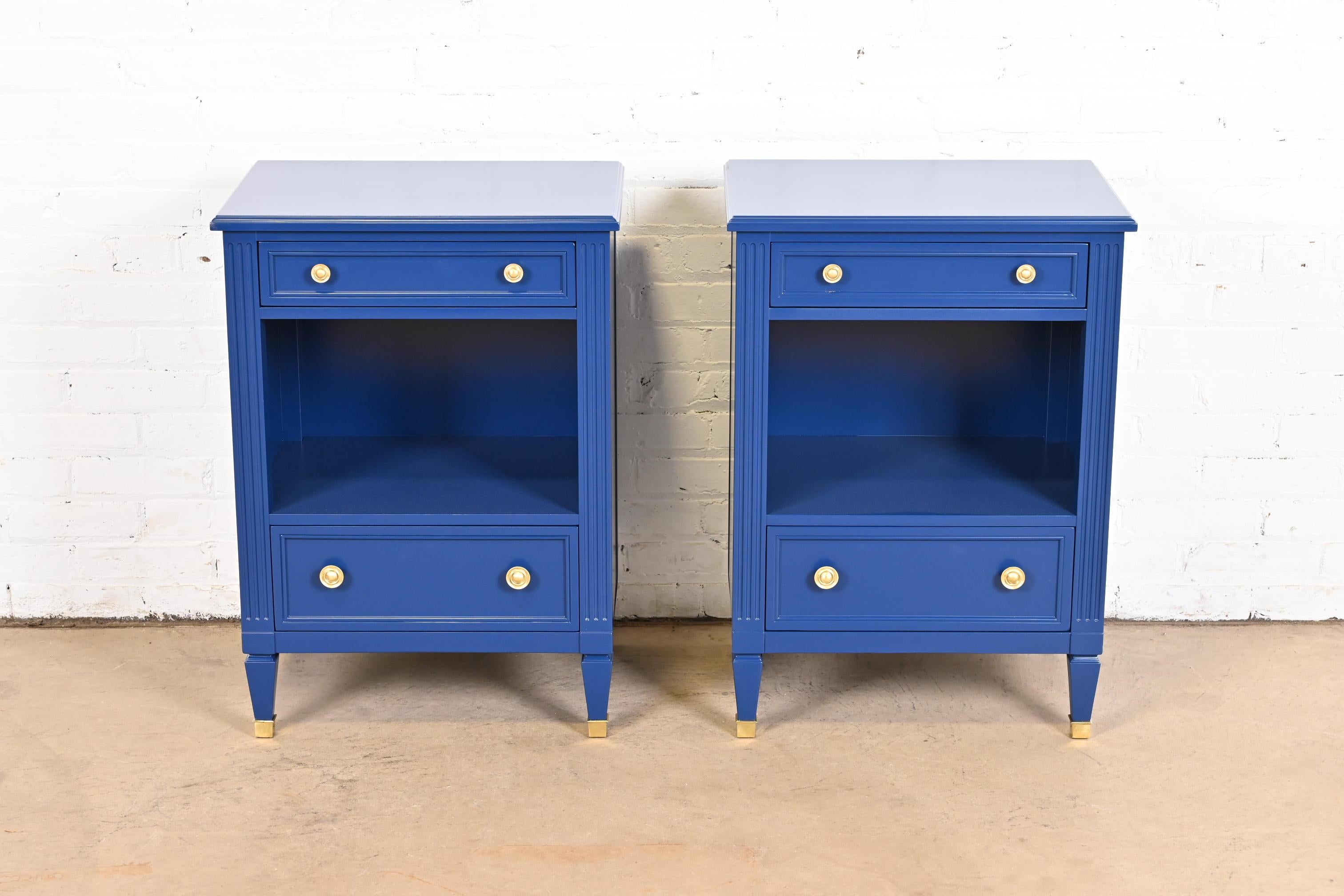 Mid-20th Century Kindel Furniture French Regency Louis XVI Blue Lacquered Nightstands, Pair