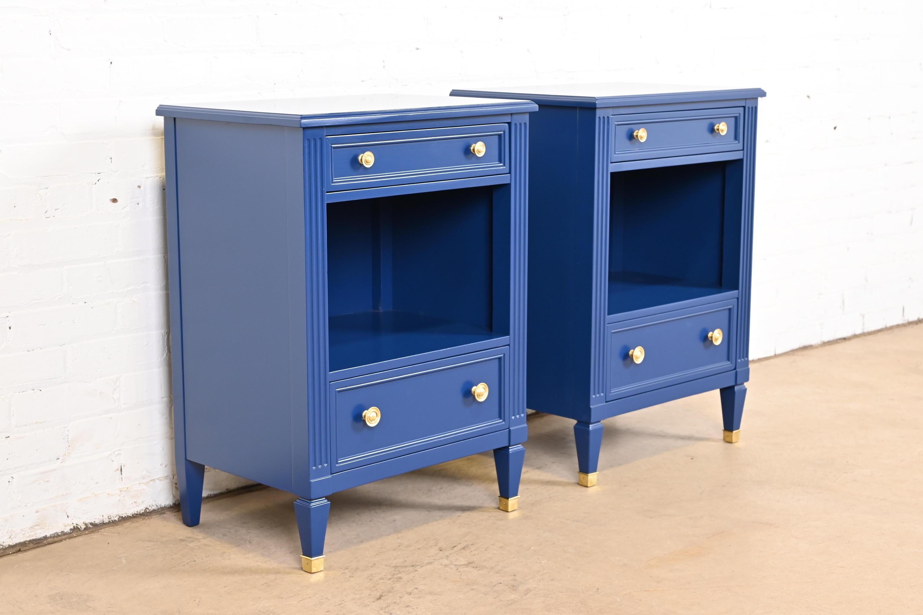 Kindel Furniture French Regency Louis XVI Blue Lacquered Nightstands, Pair 1