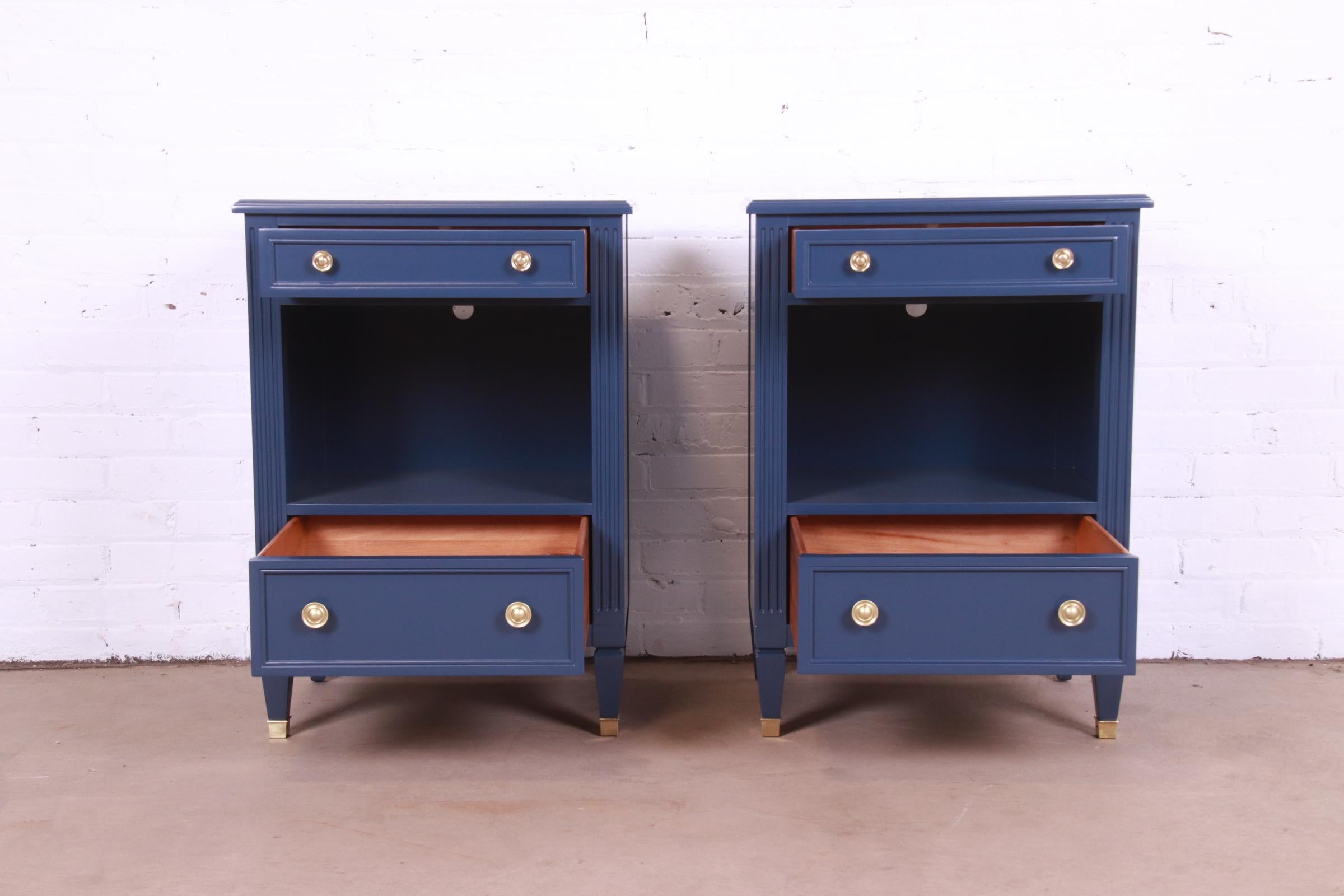 Kindel Furniture French Regency Louis XVI Blue Lacquered Nightstands, Refinished 3