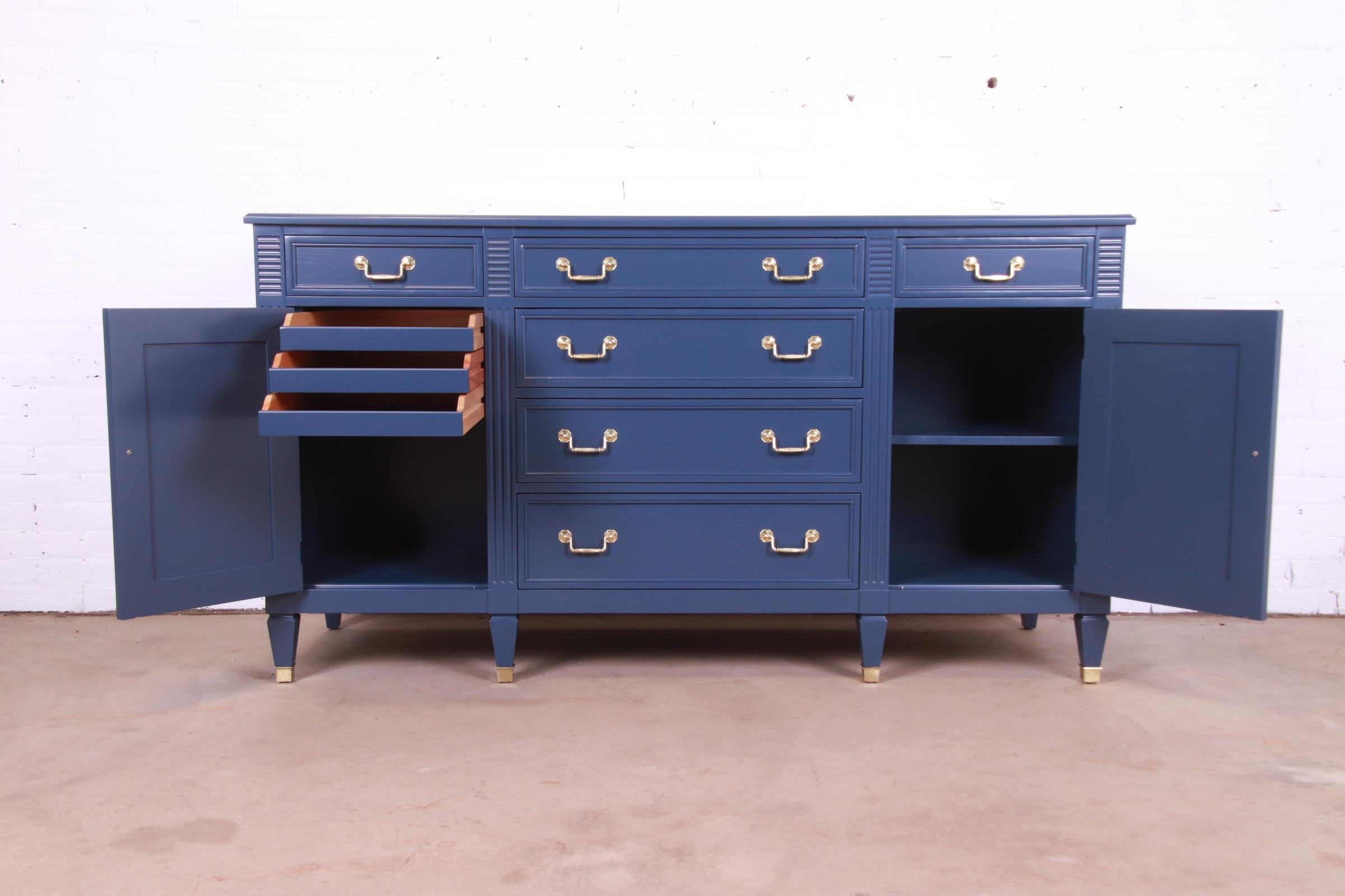 Kindel Furniture French Regency Louis XVI Blue Lacquered Sideboard, Refinished 4