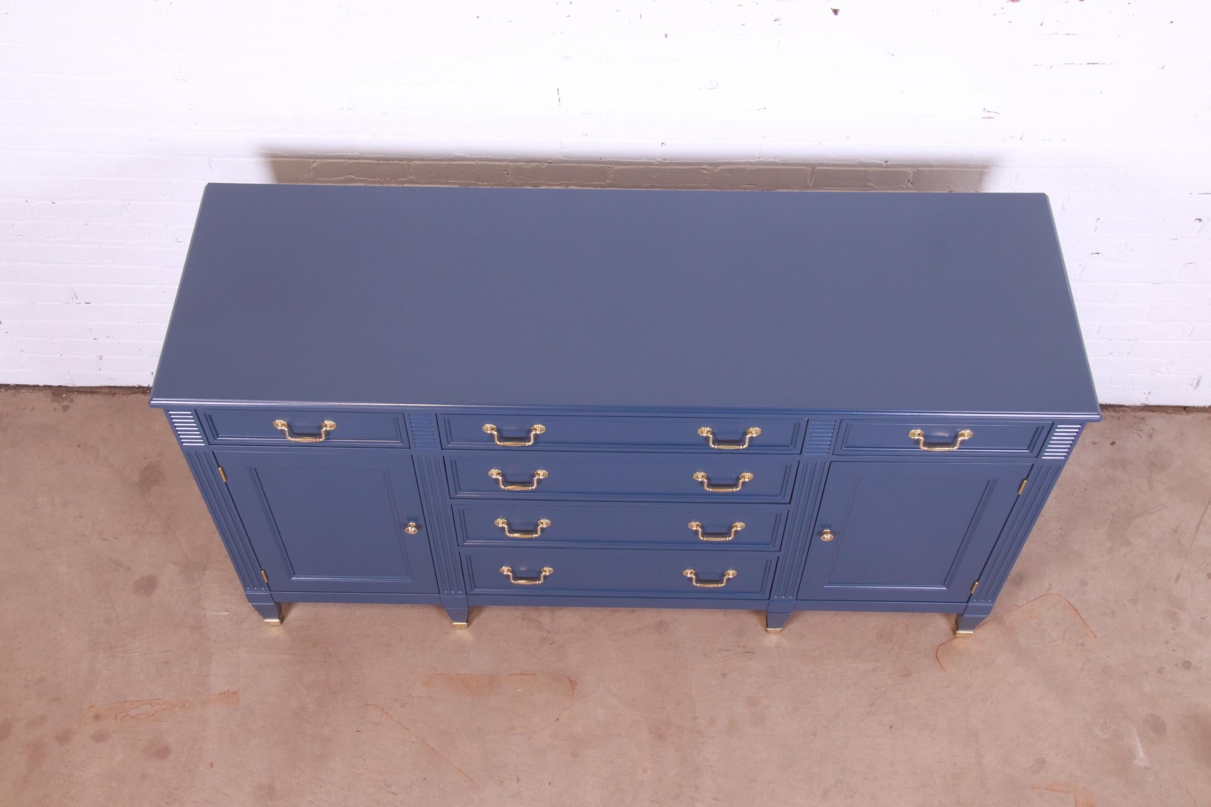 Kindel Furniture French Regency Louis XVI Blue Lacquered Sideboard, Refinished For Sale 9
