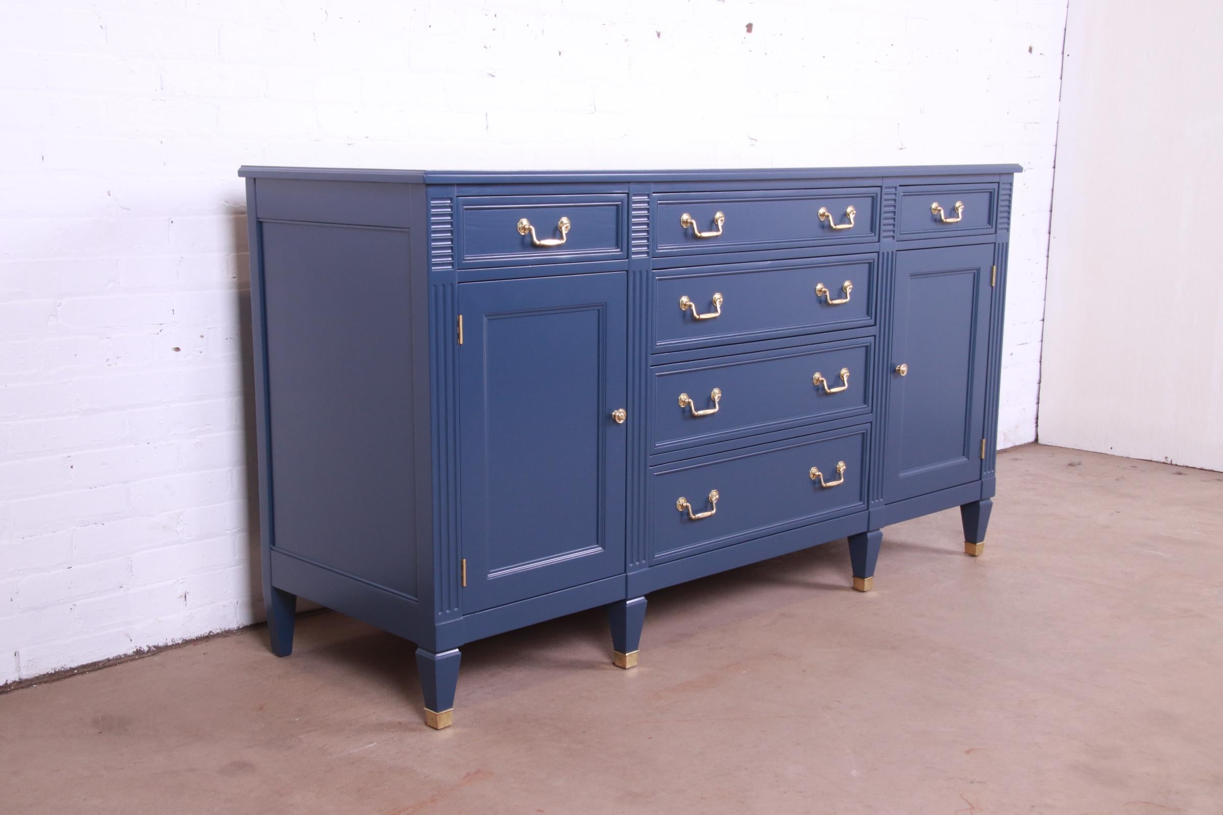 American Kindel Furniture French Regency Louis XVI Blue Lacquered Sideboard, Refinished For Sale