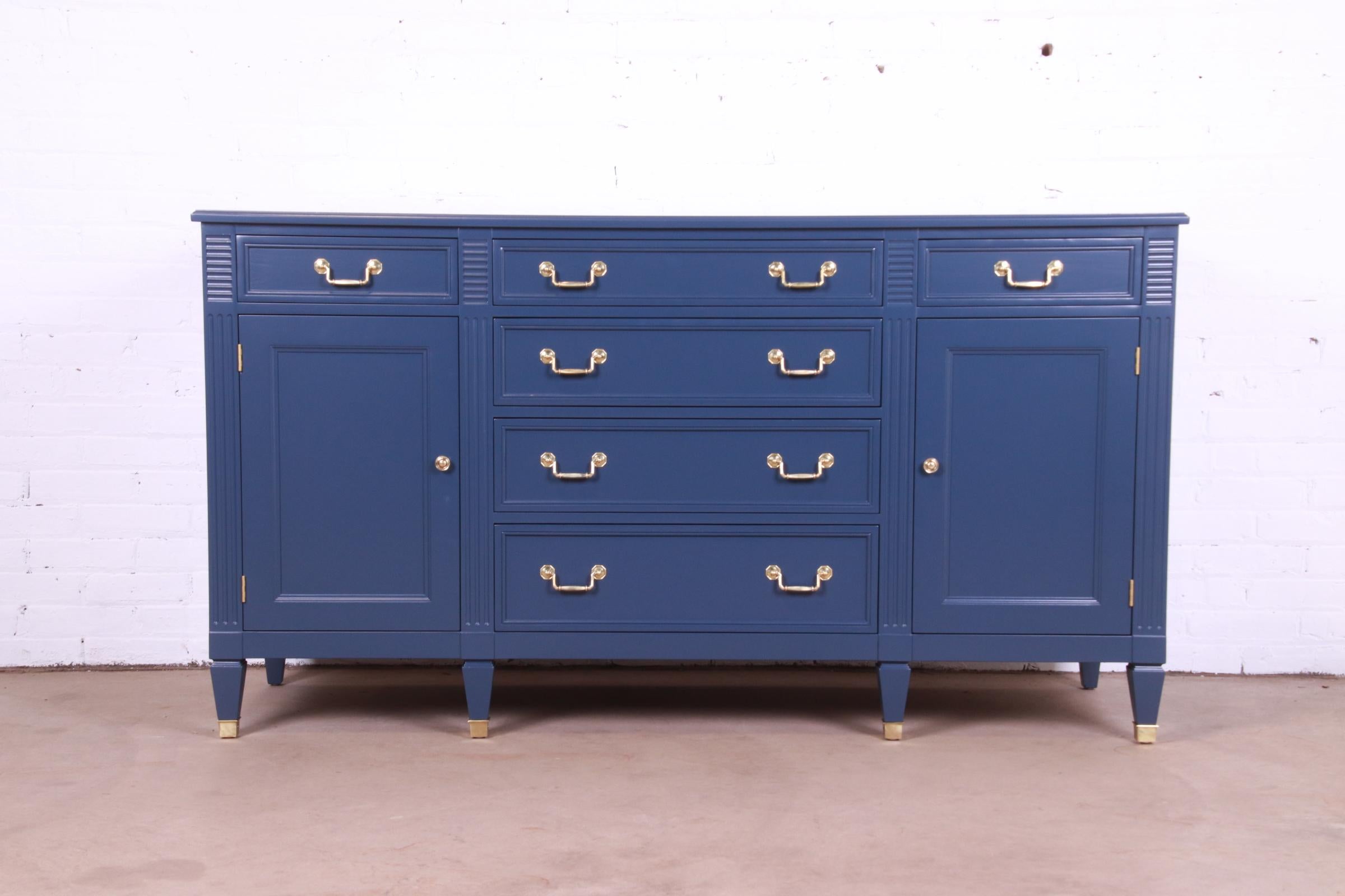 Kindel Furniture French Regency Louis XVI Blue Lacquered Sideboard, Refinished In Good Condition For Sale In South Bend, IN