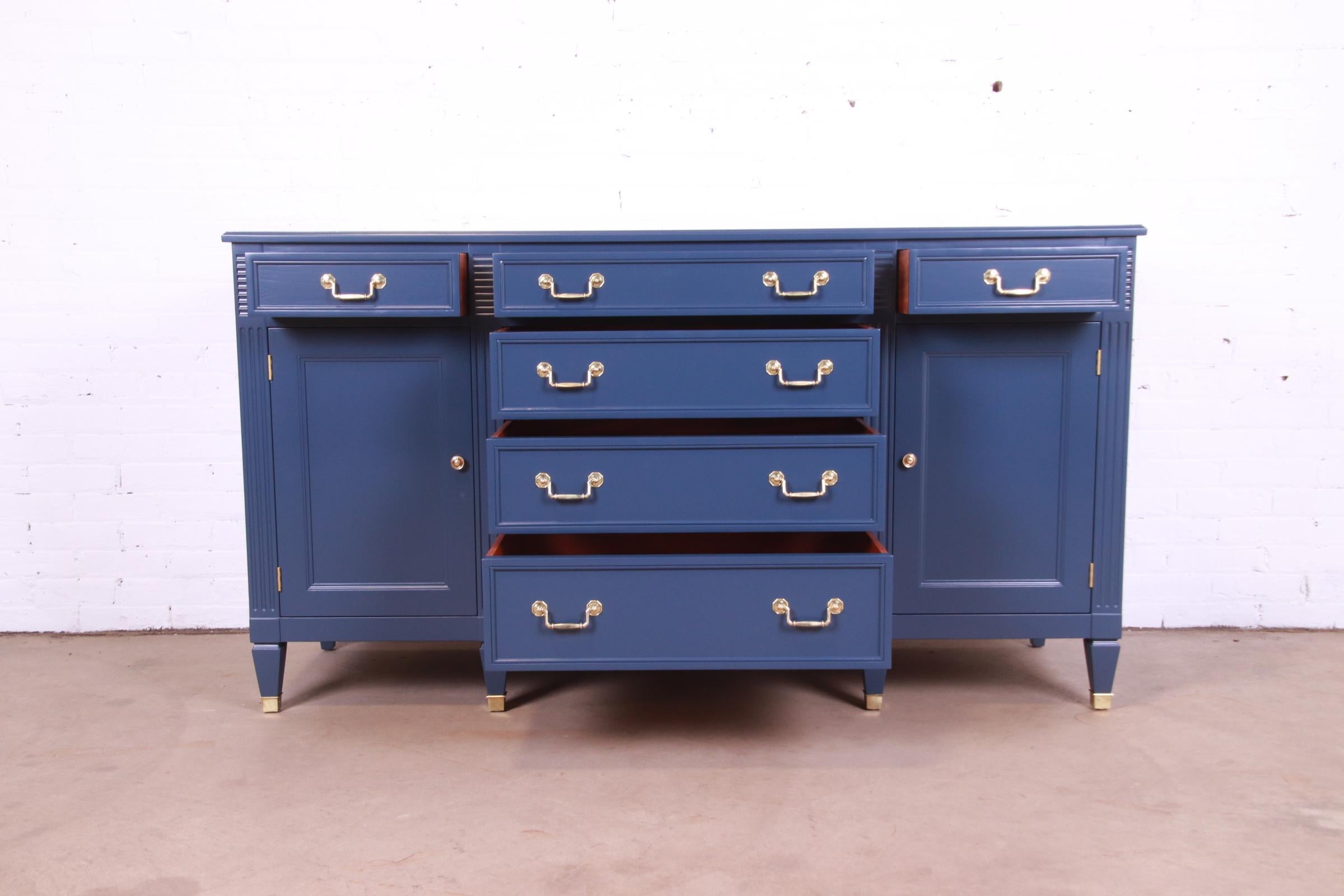 Mid-20th Century Kindel Furniture French Regency Louis XVI Blue Lacquered Sideboard, Refinished
