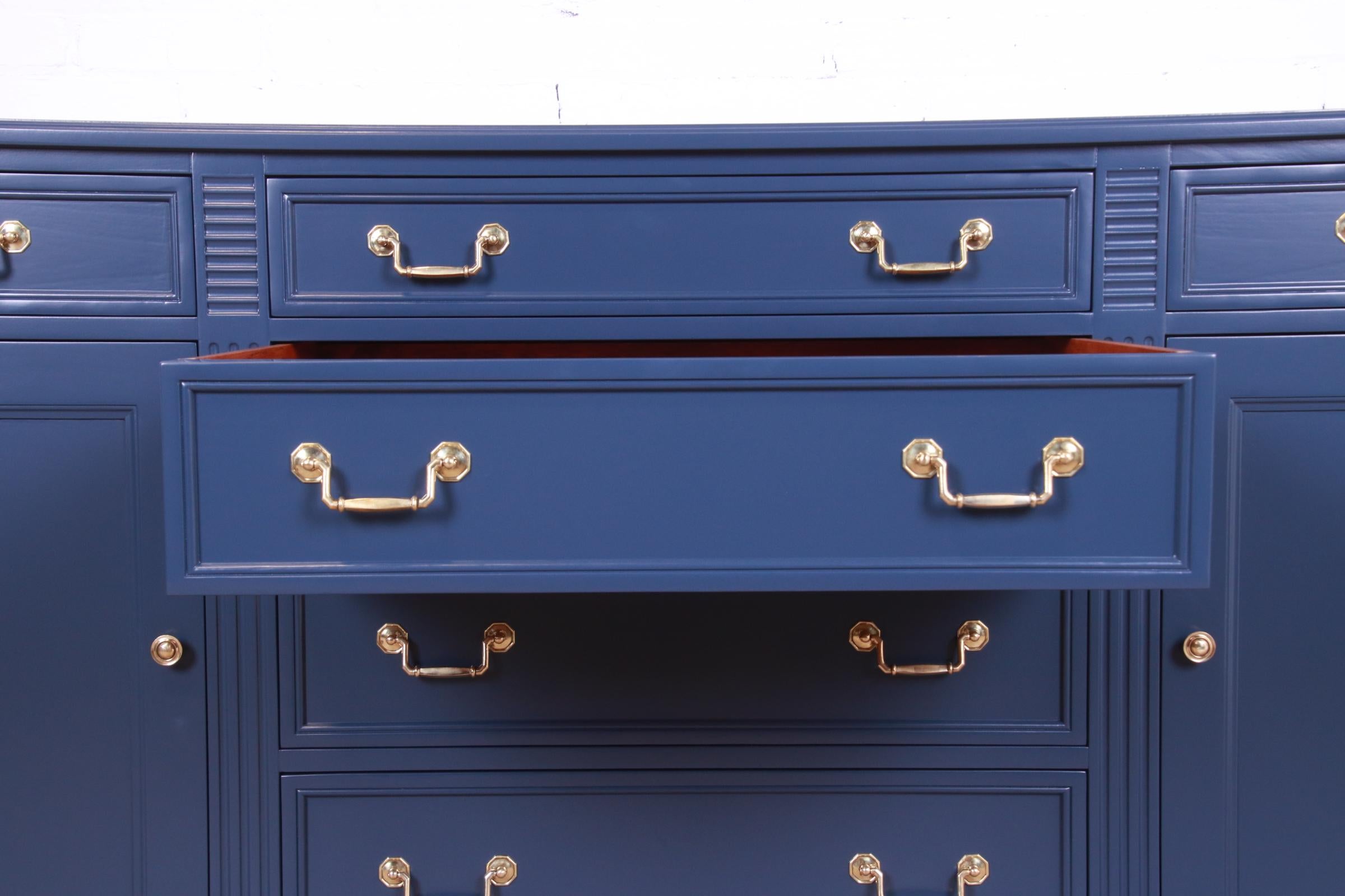 Kindel Furniture French Regency Louis XVI Blue Lacquered Sideboard, Refinished For Sale 1
