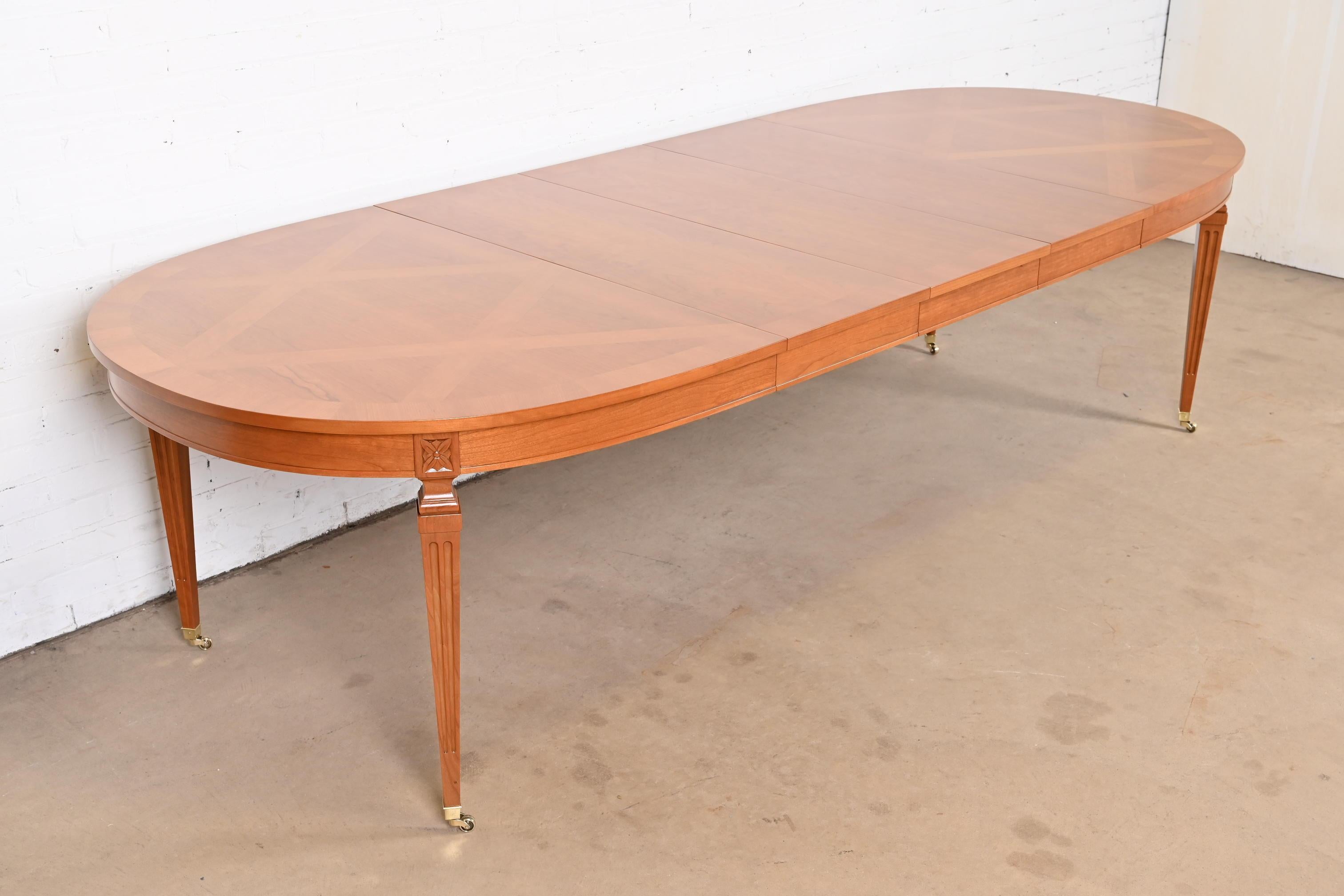 Brass Kindel Furniture French Regency Louis XVI Cherry Dining Table, Newly Refinished