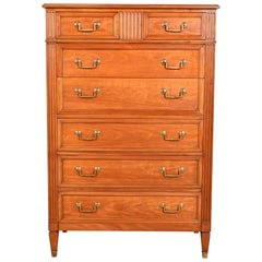 Cómoda alta de madera de cerezo Luis XVI de la época francesa de Kindel Furniture, años 60