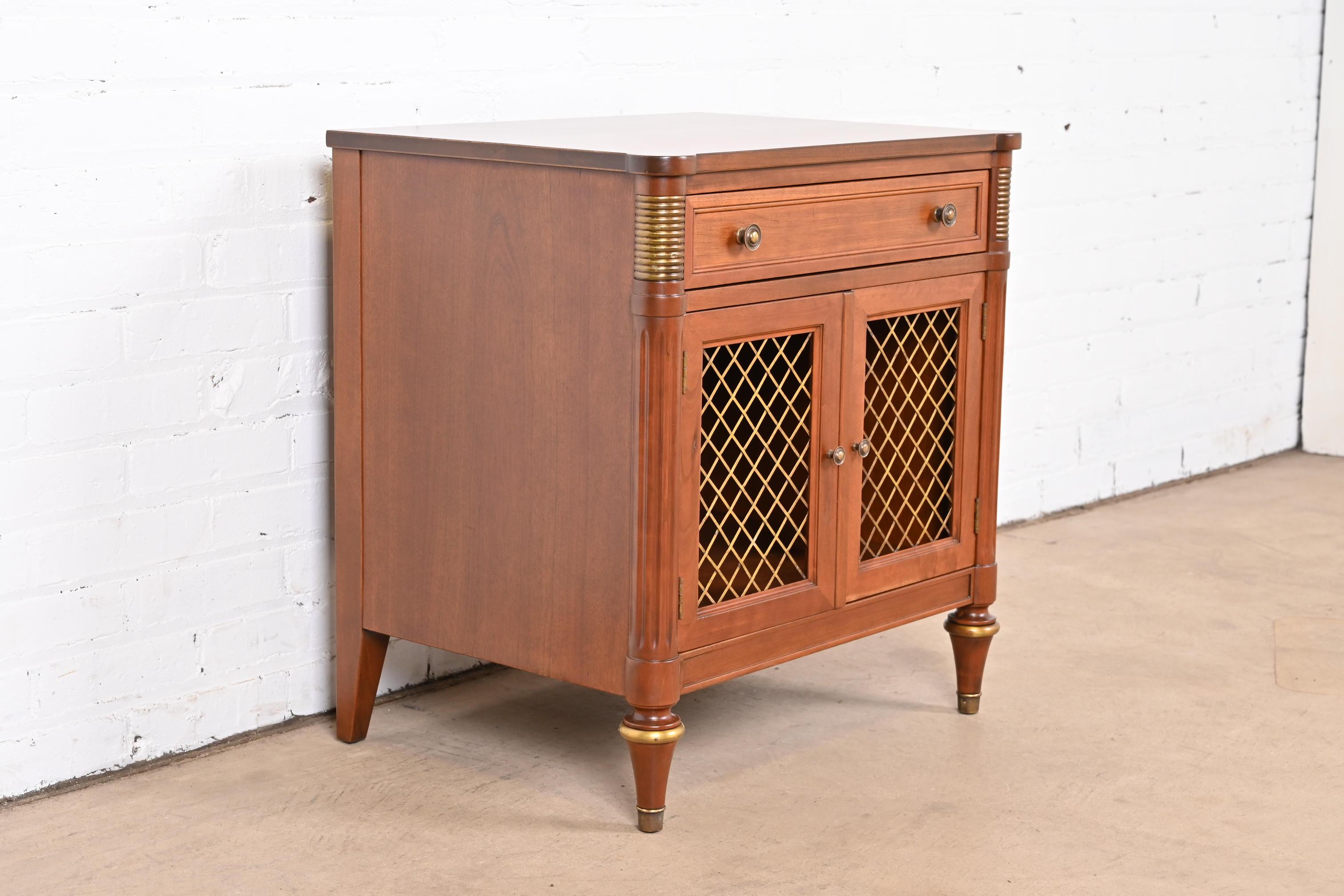 Brass Kindel Furniture French Regency Louis XVI Cherry Wood Nightstand, Refinished For Sale
