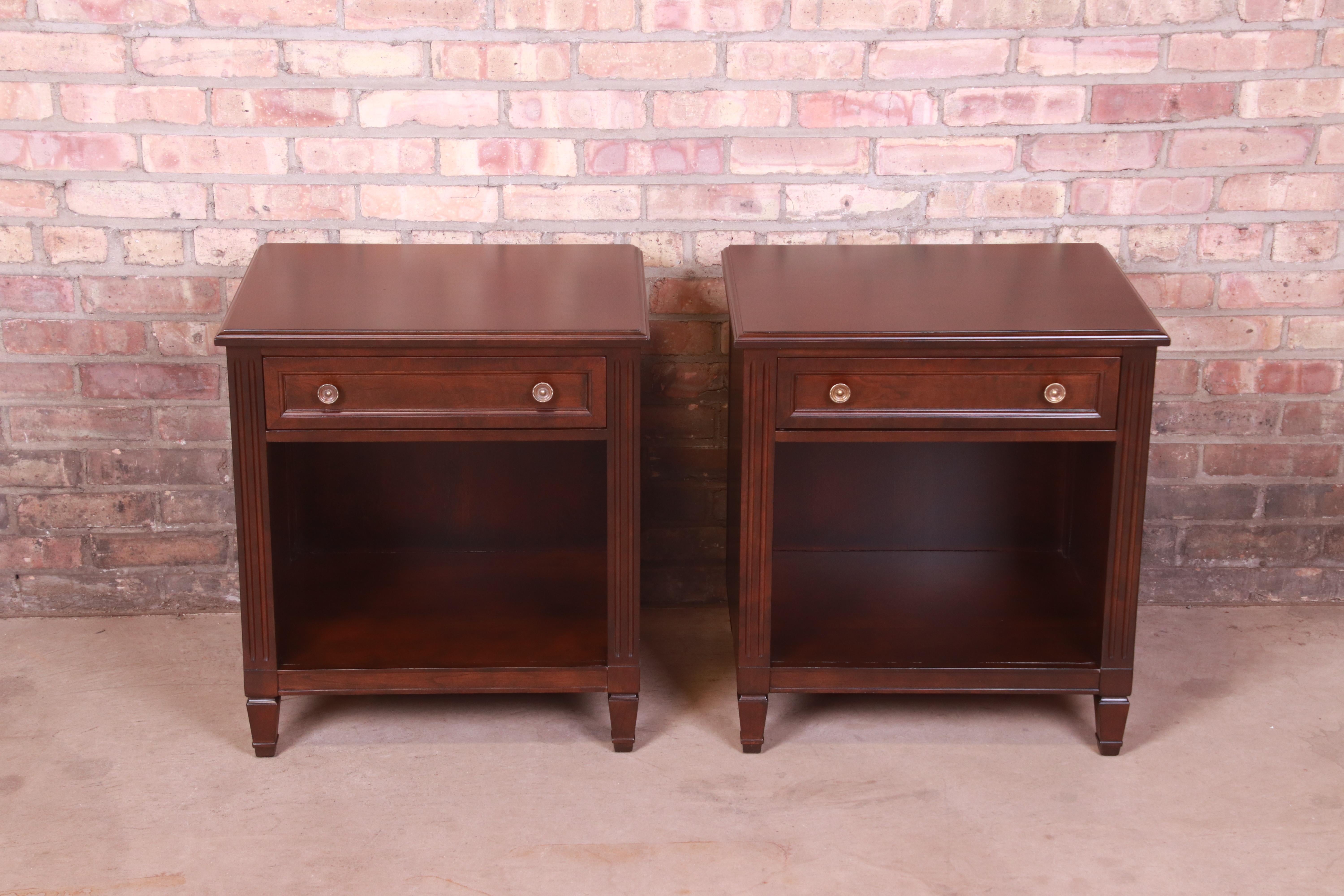 American Kindel Furniture French Regency Louis XVI Cherry Wood Nightstands, Refinished