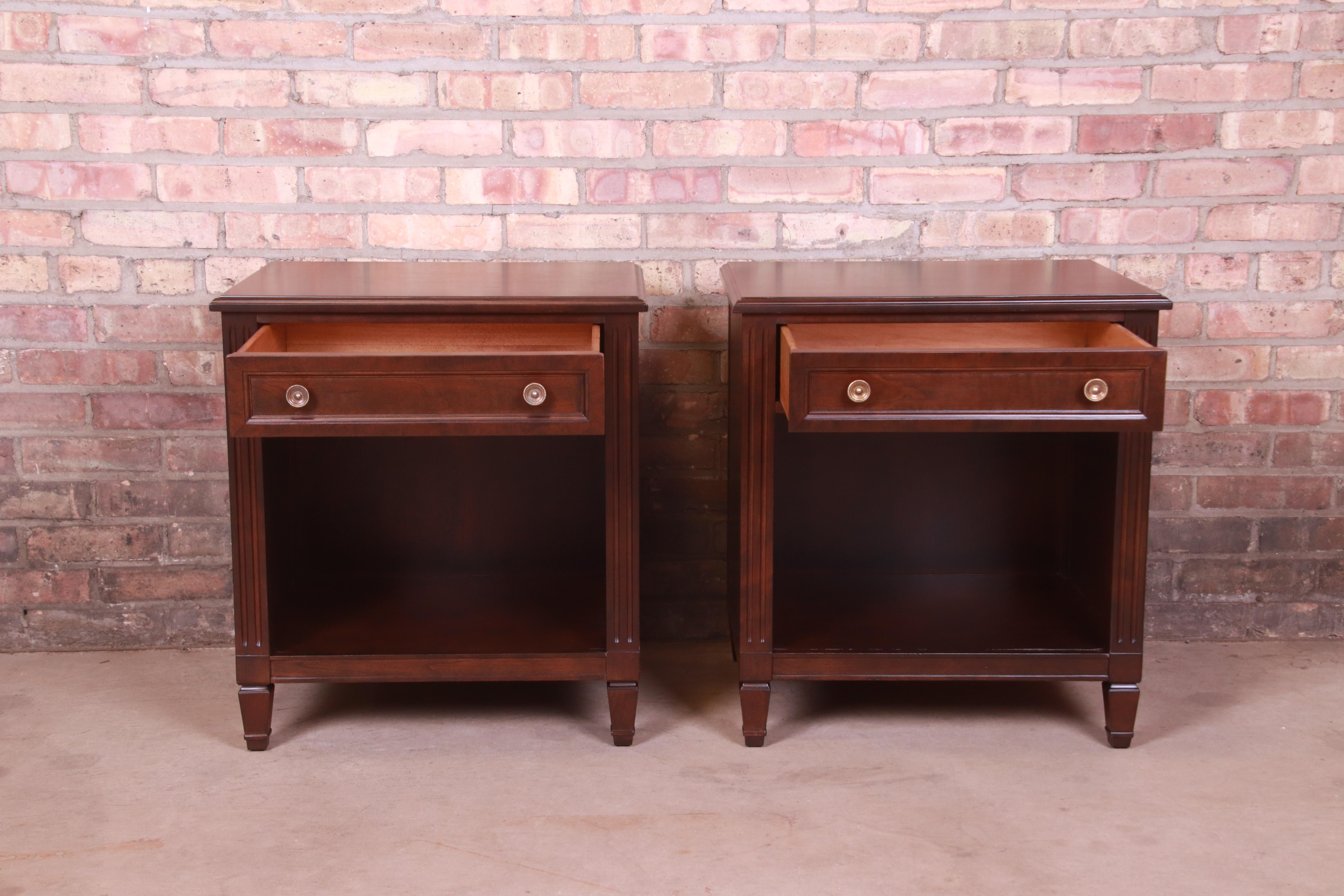 Kindel Furniture French Regency Louis XVI Cherry Wood Nightstands, Refinished 1