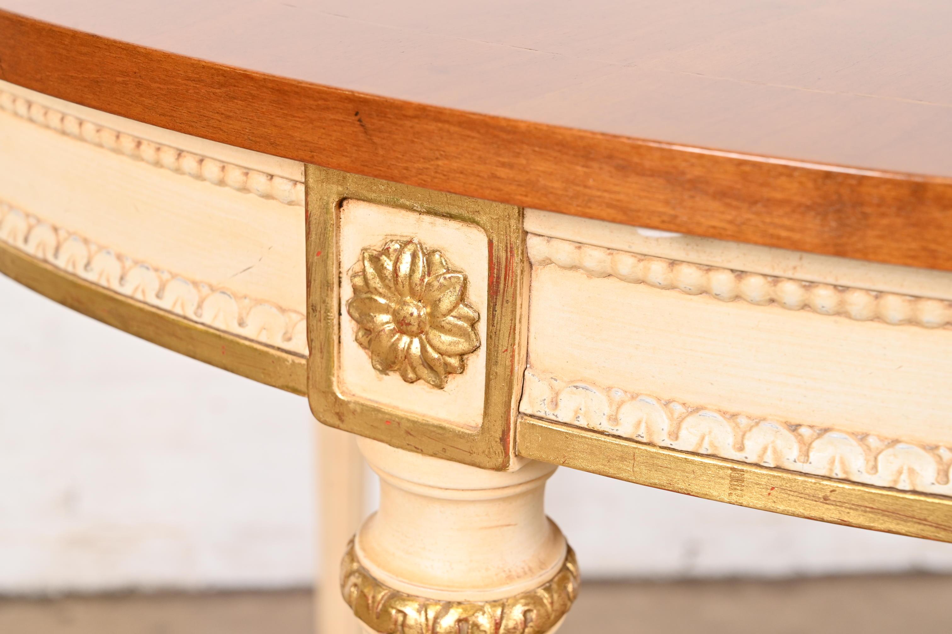 Kindel Furniture French Regency Louis XVI Cherry Wood Parcel Painted Table For Sale 6