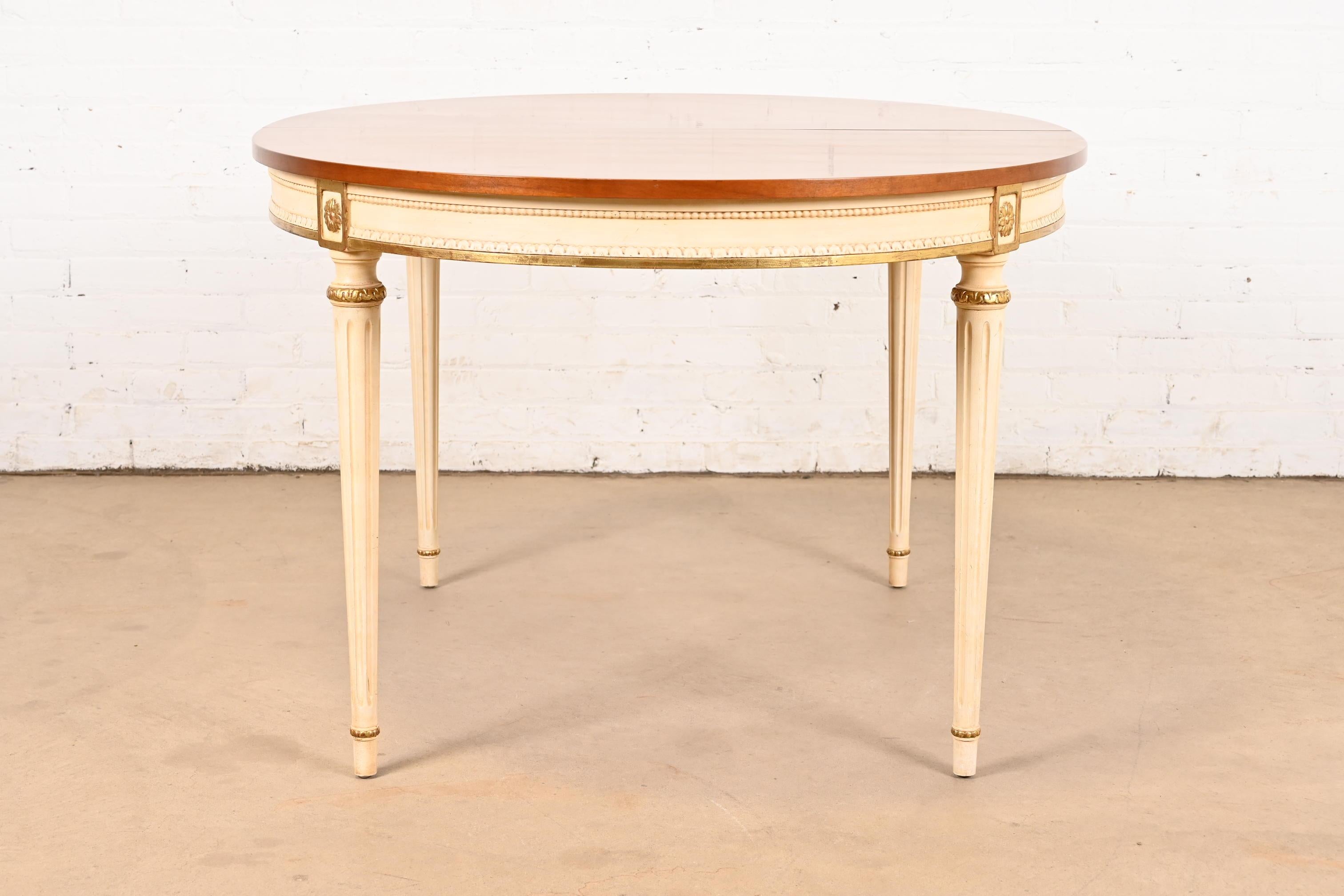 Kindel Furniture French Regency Louis XVI Cherry Wood Parcel Painted Table For Sale 7