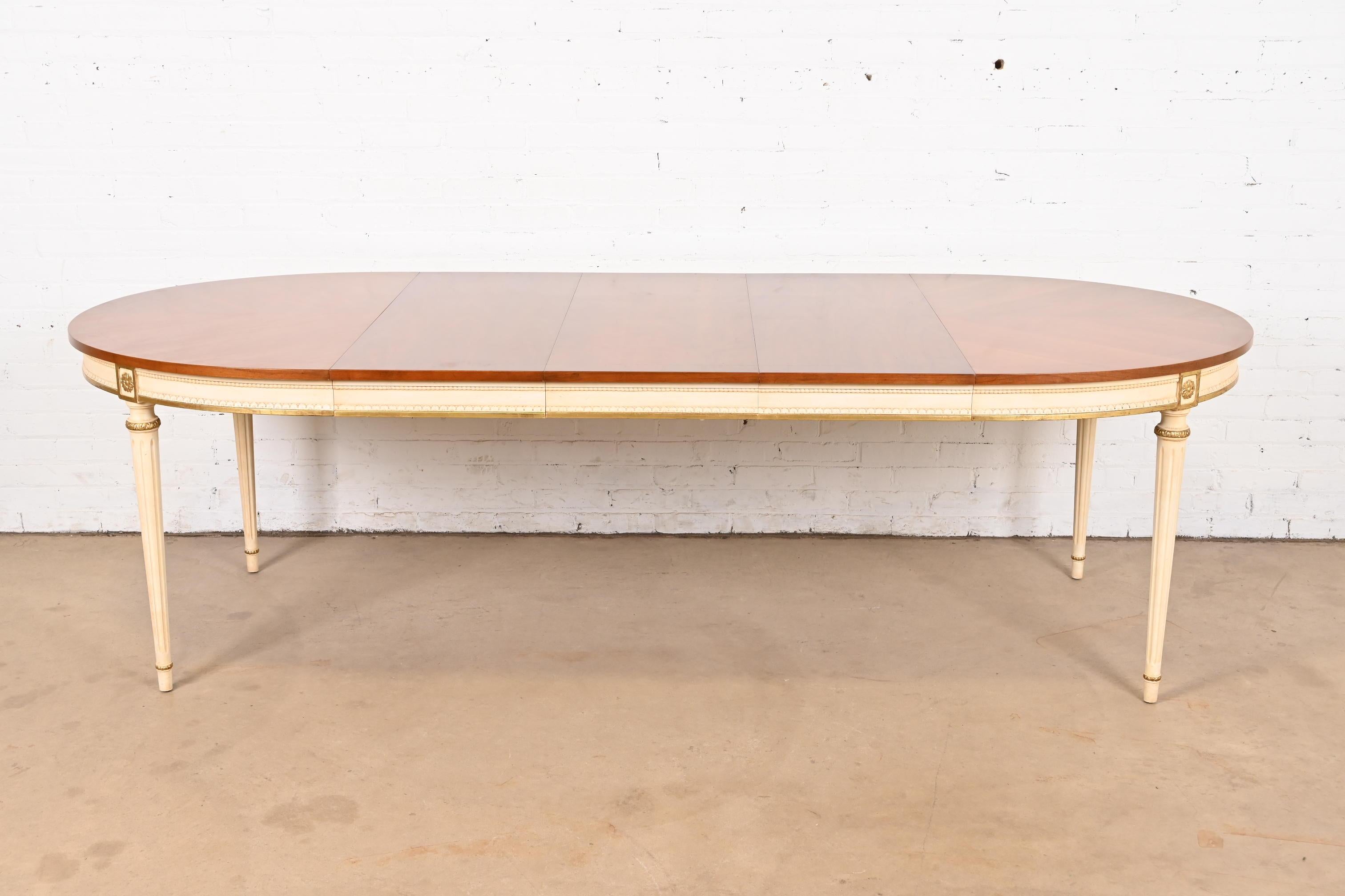 American Kindel Furniture French Regency Louis XVI Cherry Wood Parcel Painted Table For Sale