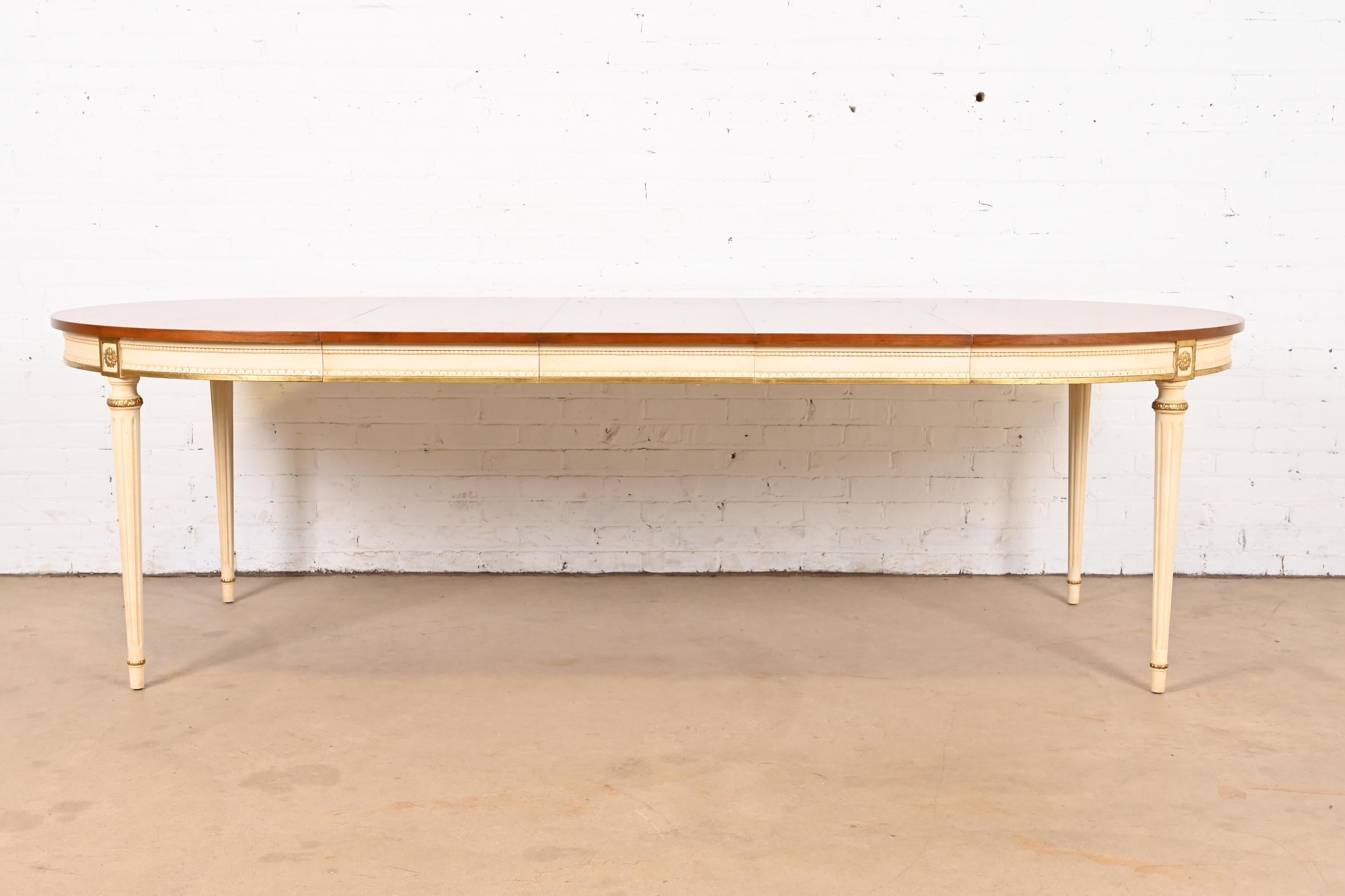 Kindel Furniture French Regency Louis XVI Cherry Wood Parcel Painted Table In Good Condition For Sale In South Bend, IN
