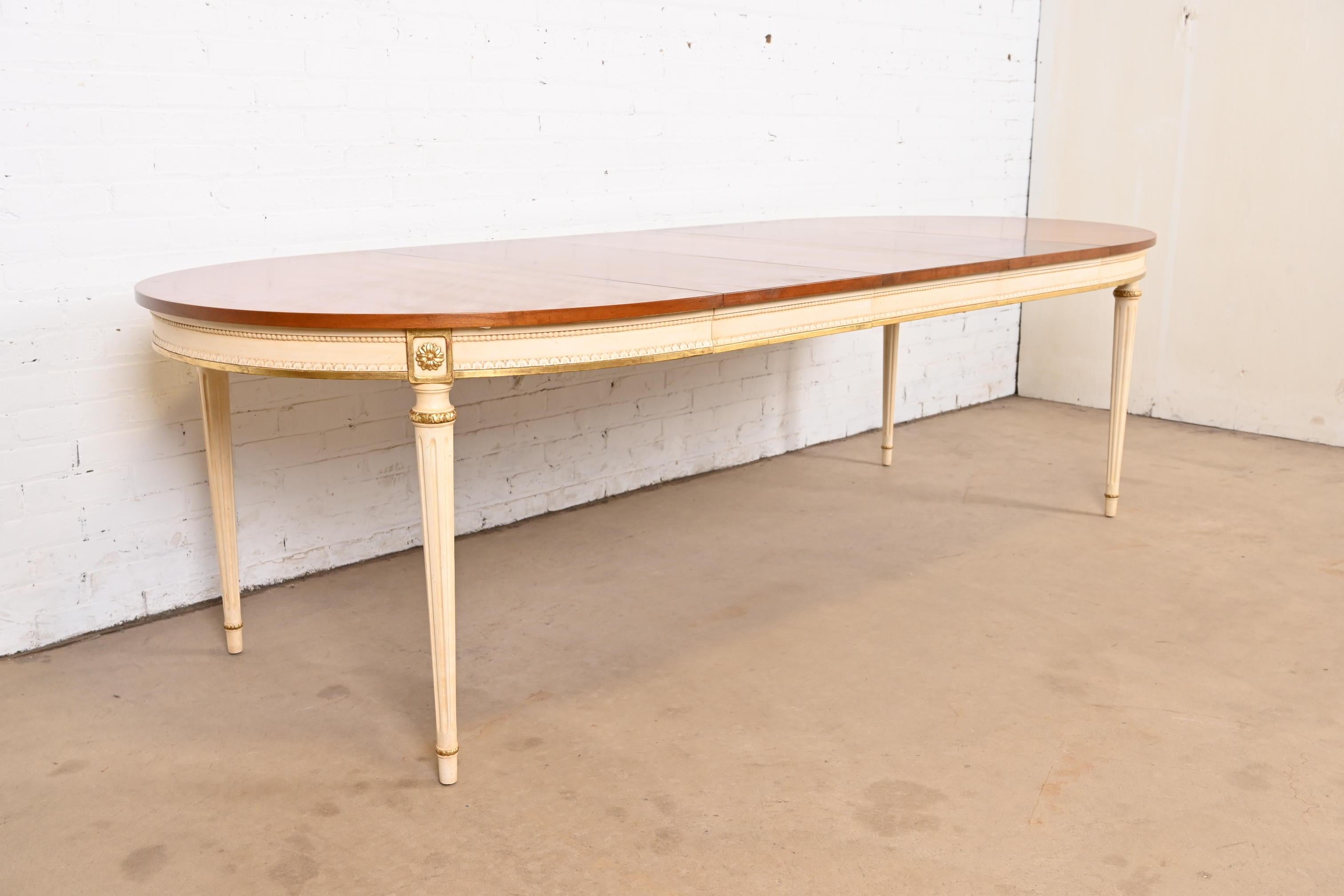 Mid-20th Century Kindel Furniture French Regency Louis XVI Cherry Wood Parcel Painted Table For Sale