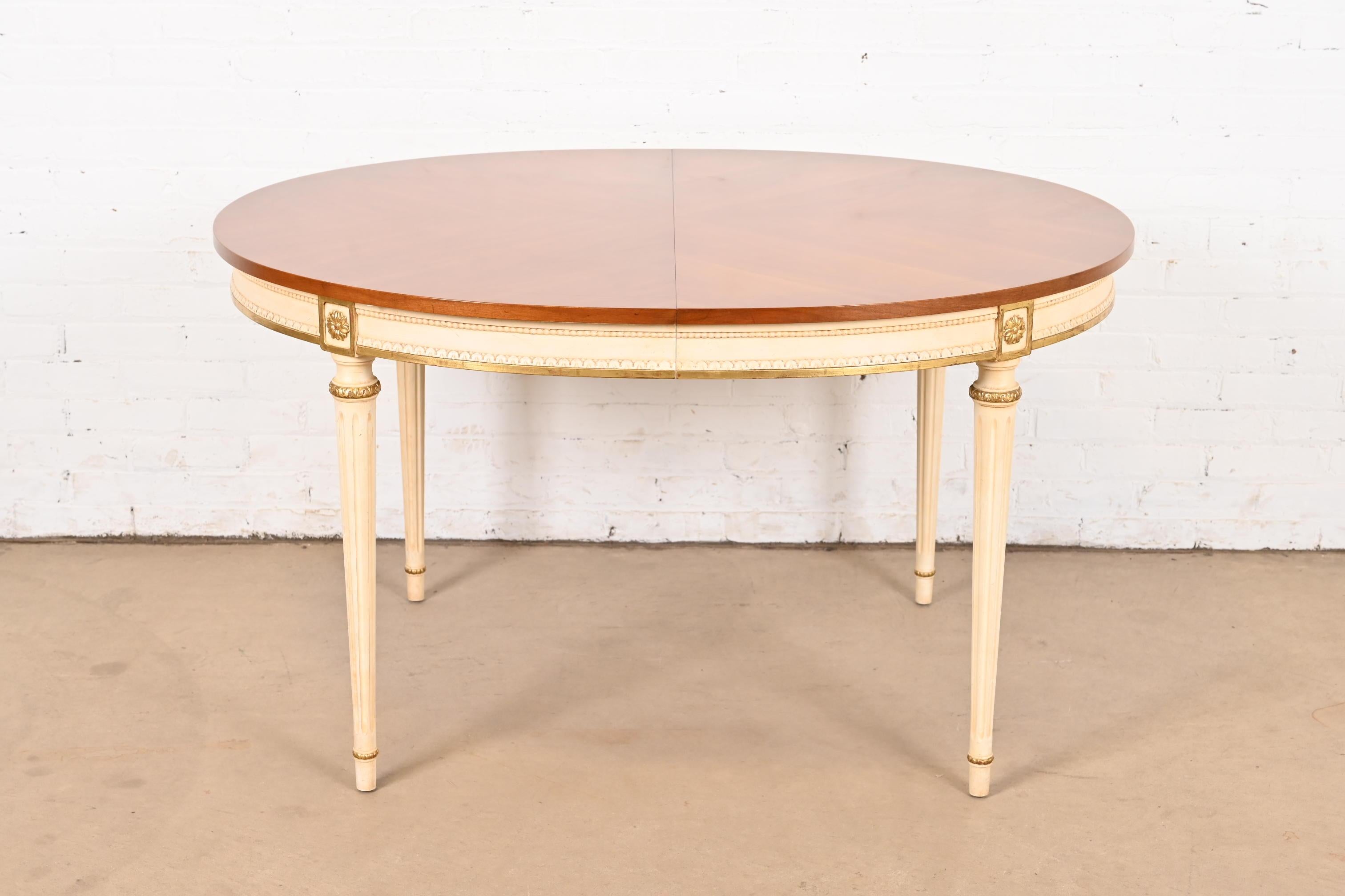 Kindel Furniture French Regency Louis XVI Cherry Wood Parcel Painted Table For Sale 3