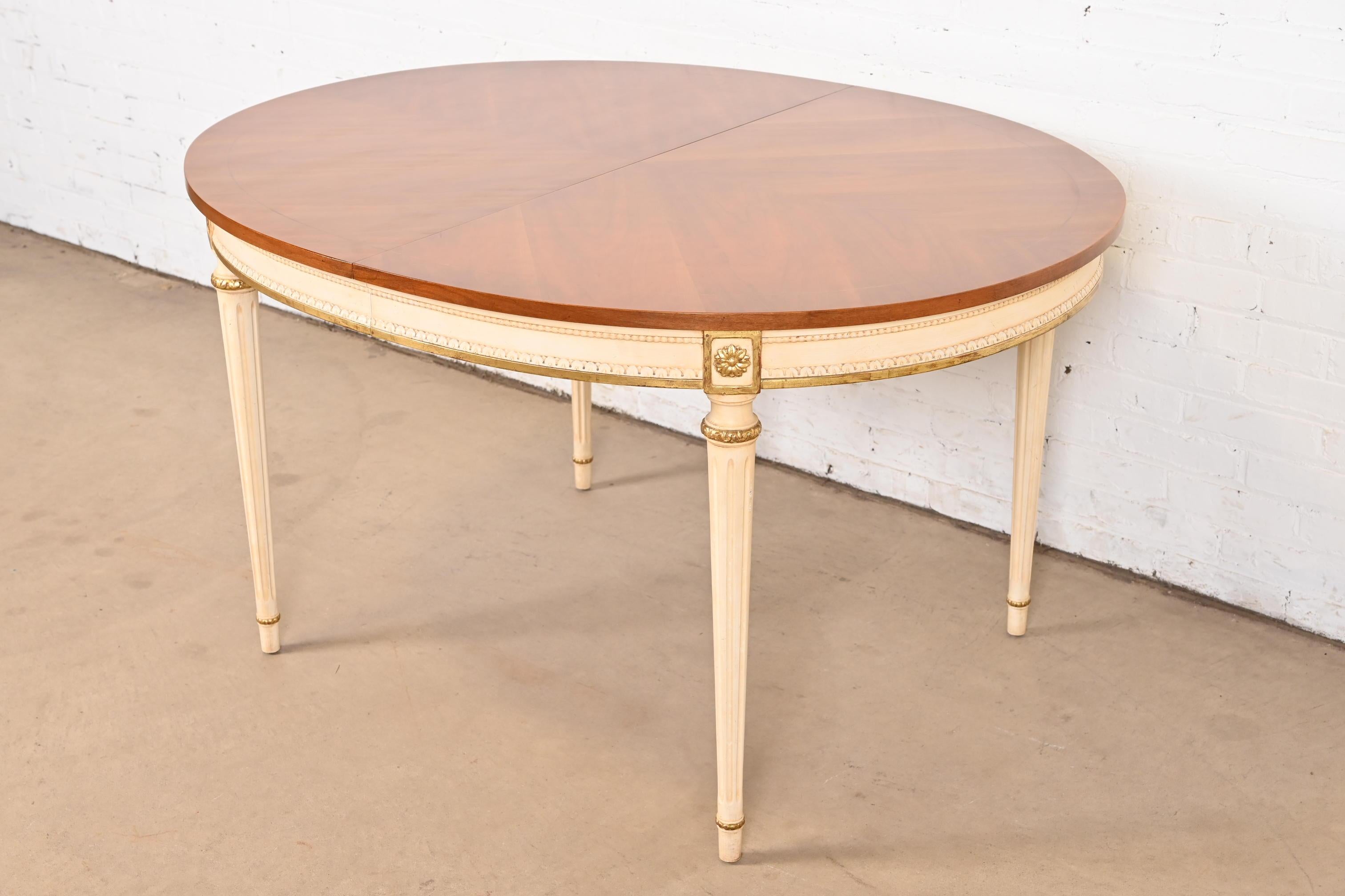 Kindel Furniture French Regency Louis XVI Cherry Wood Parcel Painted Table For Sale 4