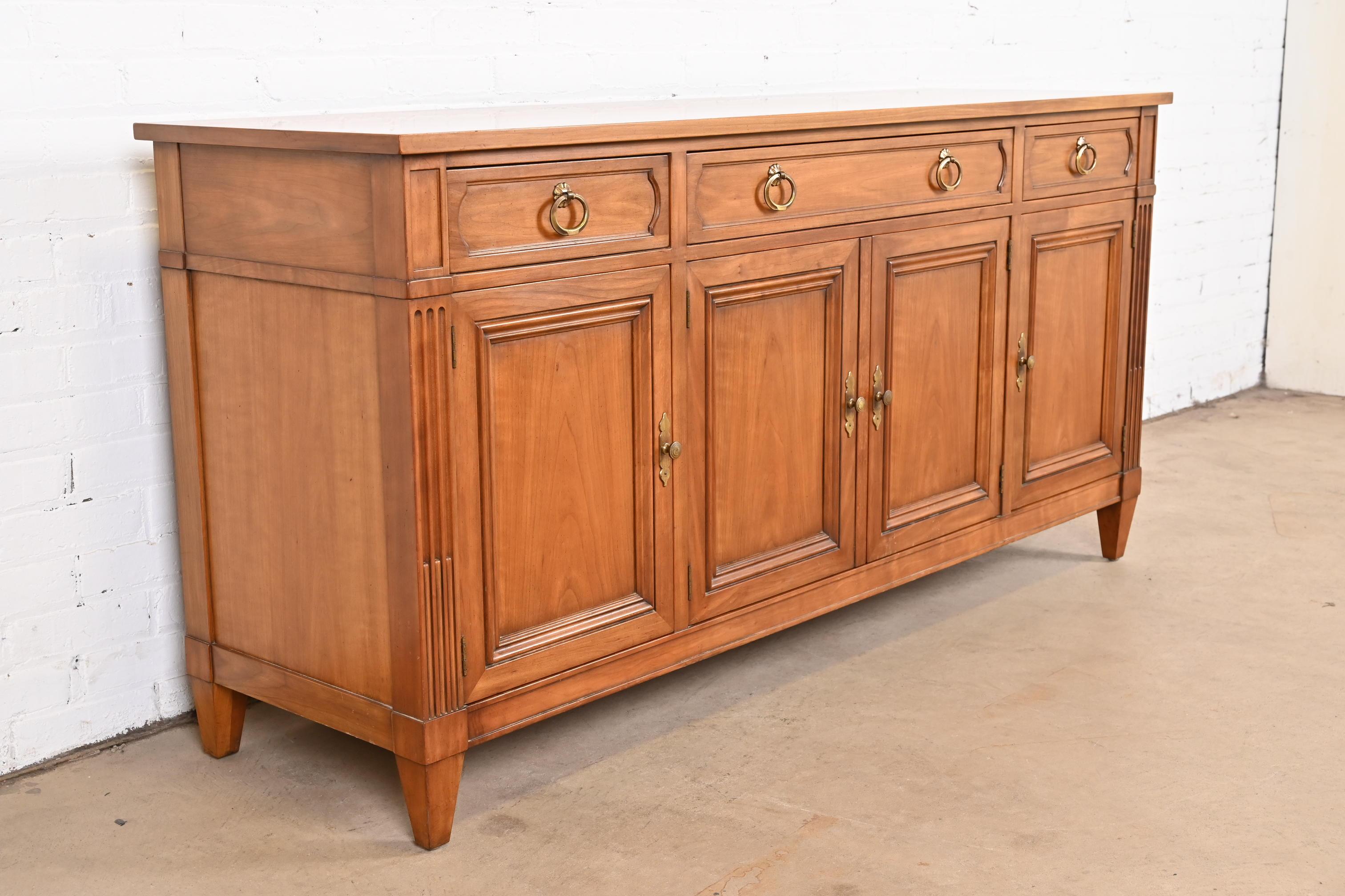 Brass Kindel Furniture French Regency Louis XVI Cherry Wood Sideboard Credenza, 1960s