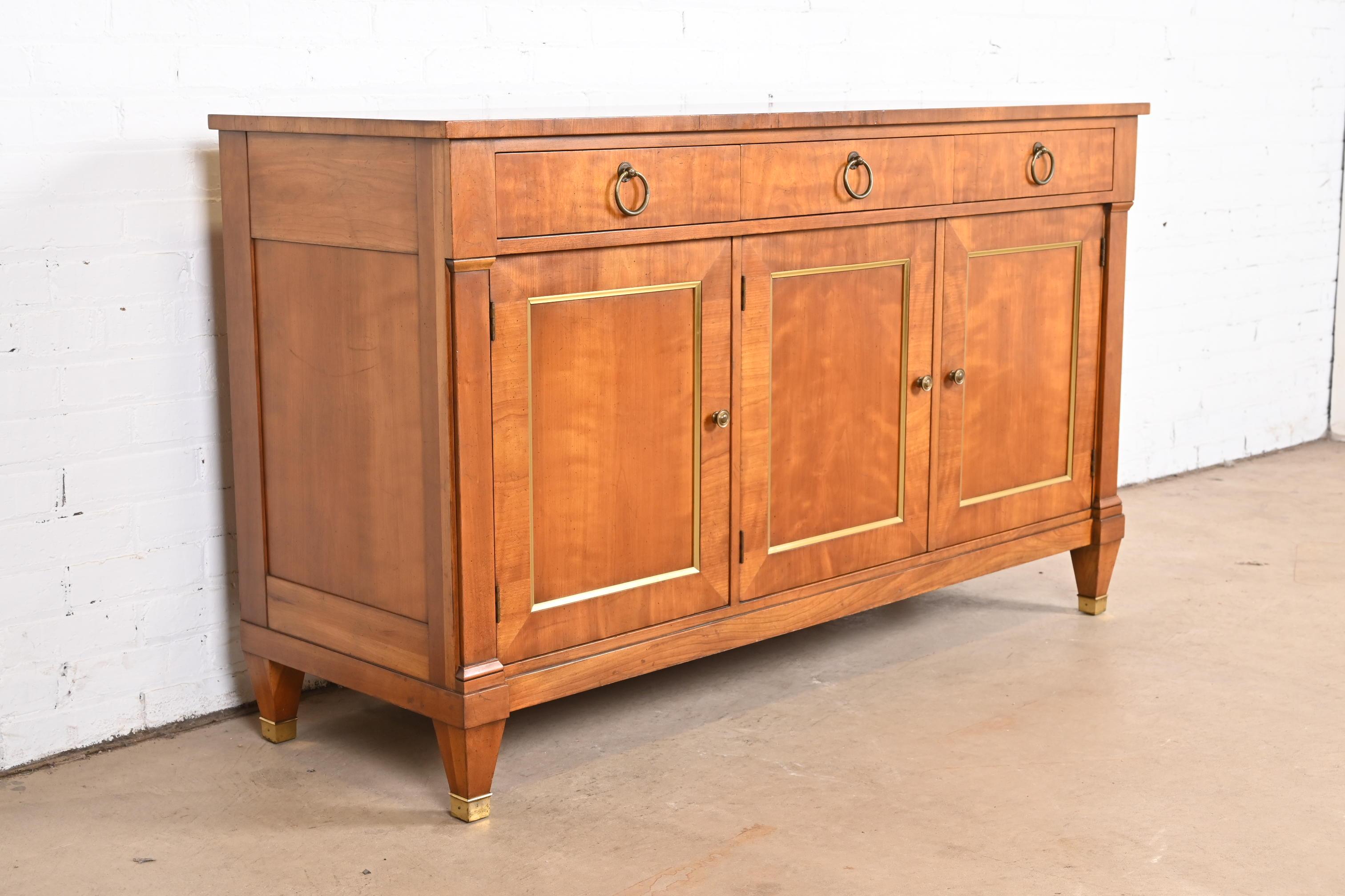 Brass Kindel Furniture French Regency Louis XVI Cherry Wood Sideboard or Bar Cabinet