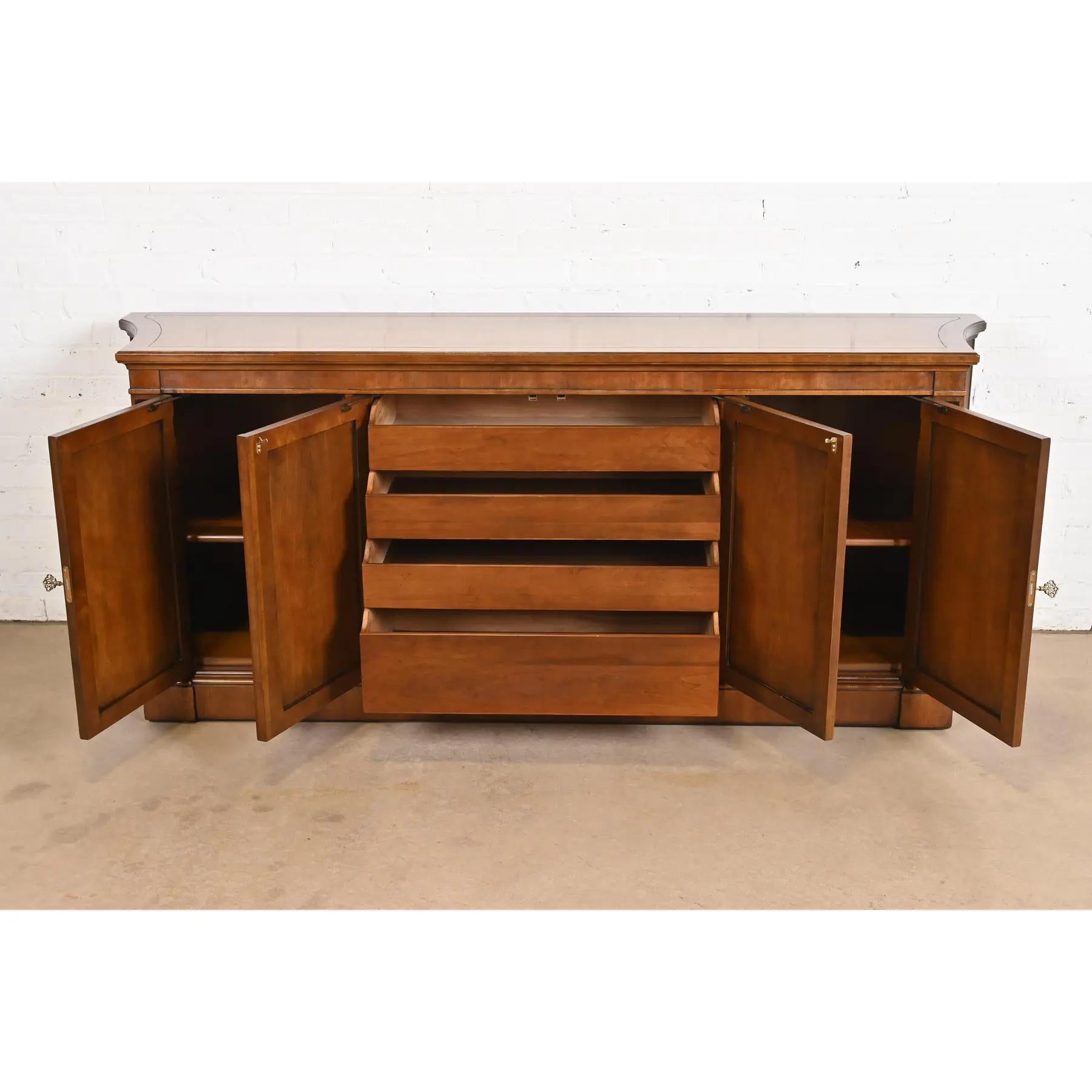 Brass Kindel Furniture French Regency Louis XVI Cherry Wood Sideboard or Bar Cabinet