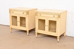 Kindel Furniture French Regency Louis XVI Cream Lacquered Parcel Nightstands