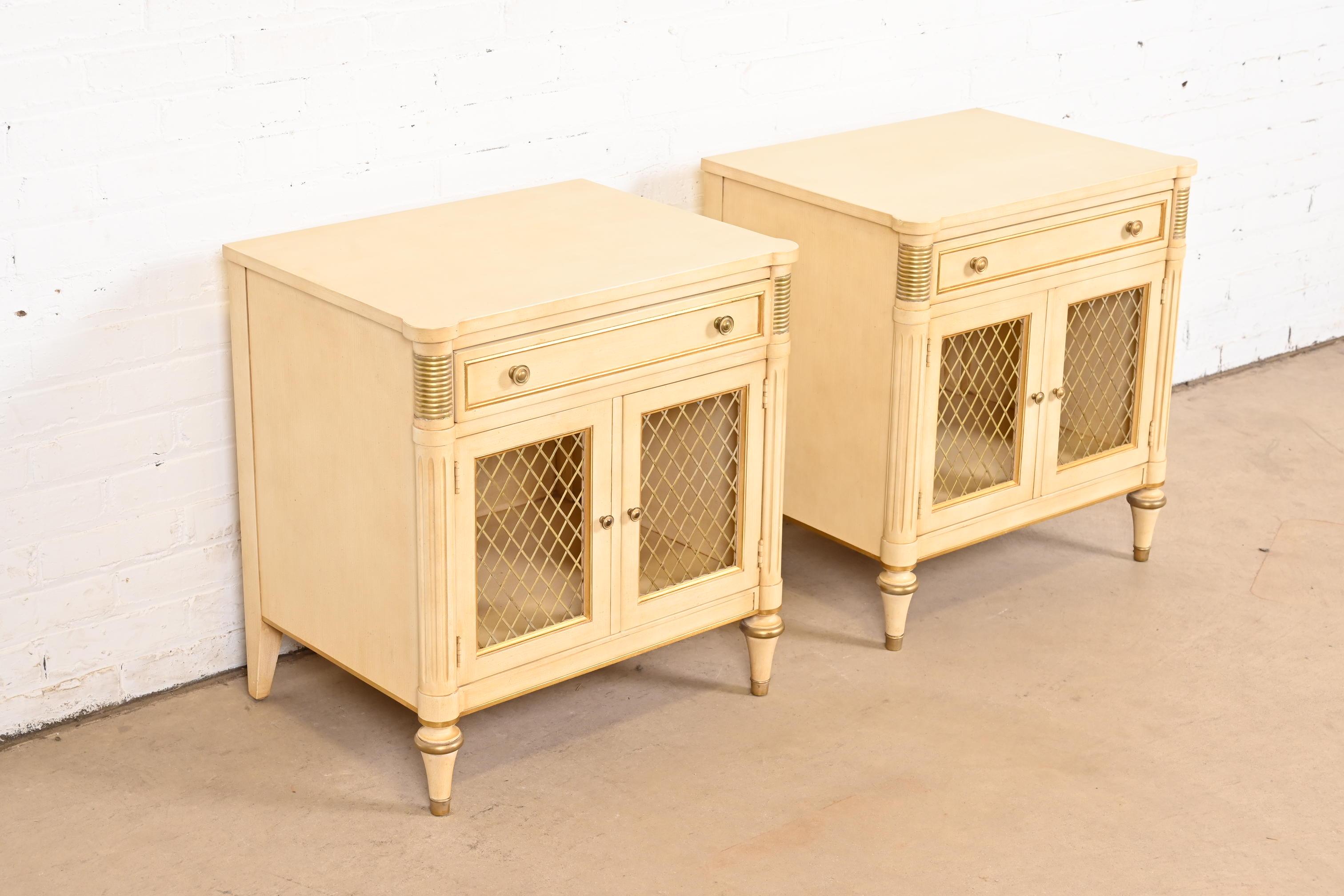 Mid-20th Century Kindel Furniture French Regency Louis XVI Cream Lacquered Parcel Nightstands For Sale