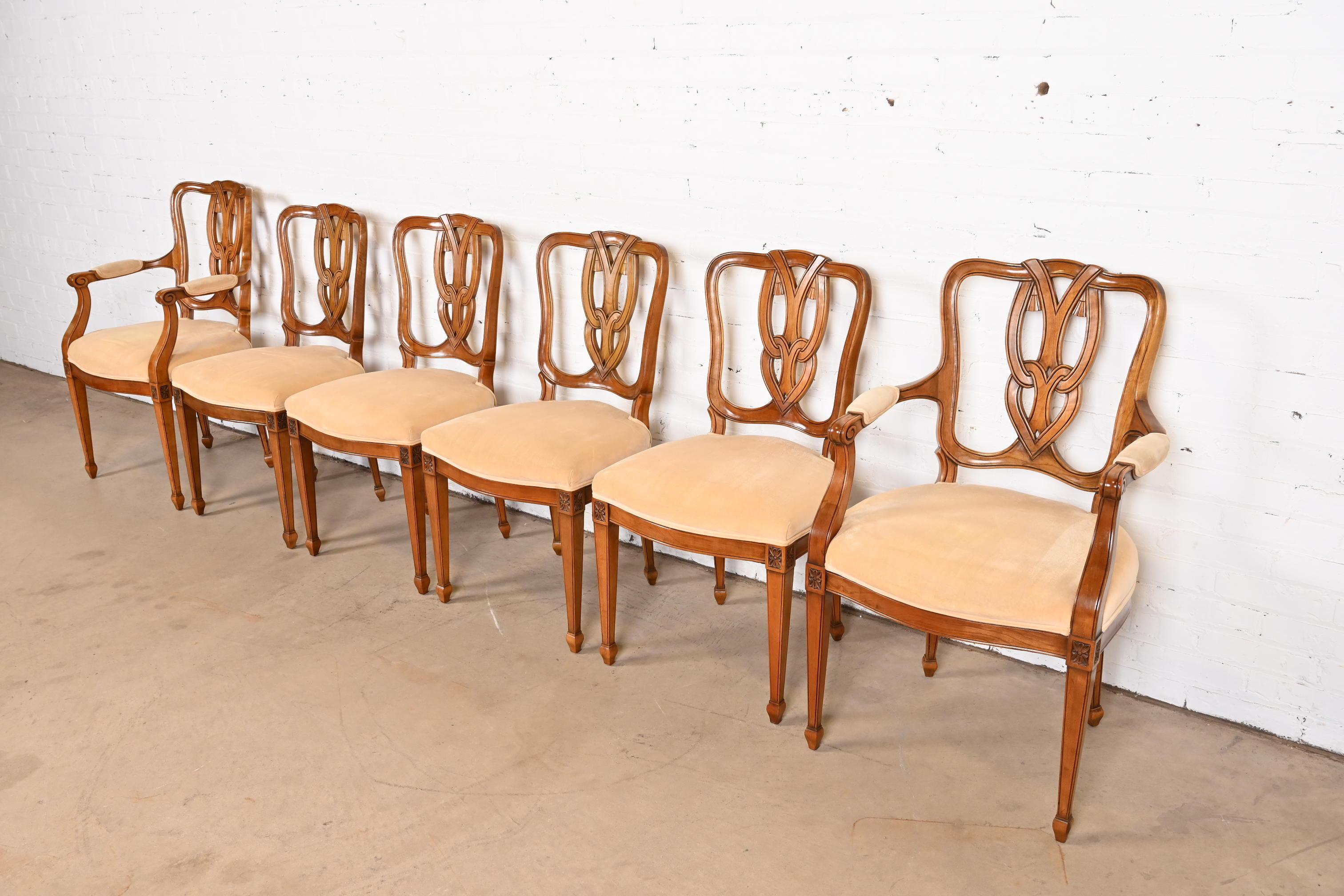 Carved Kindel Furniture French Regency Louis XVI Fruitwood Dining Chairs, Set of Six For Sale