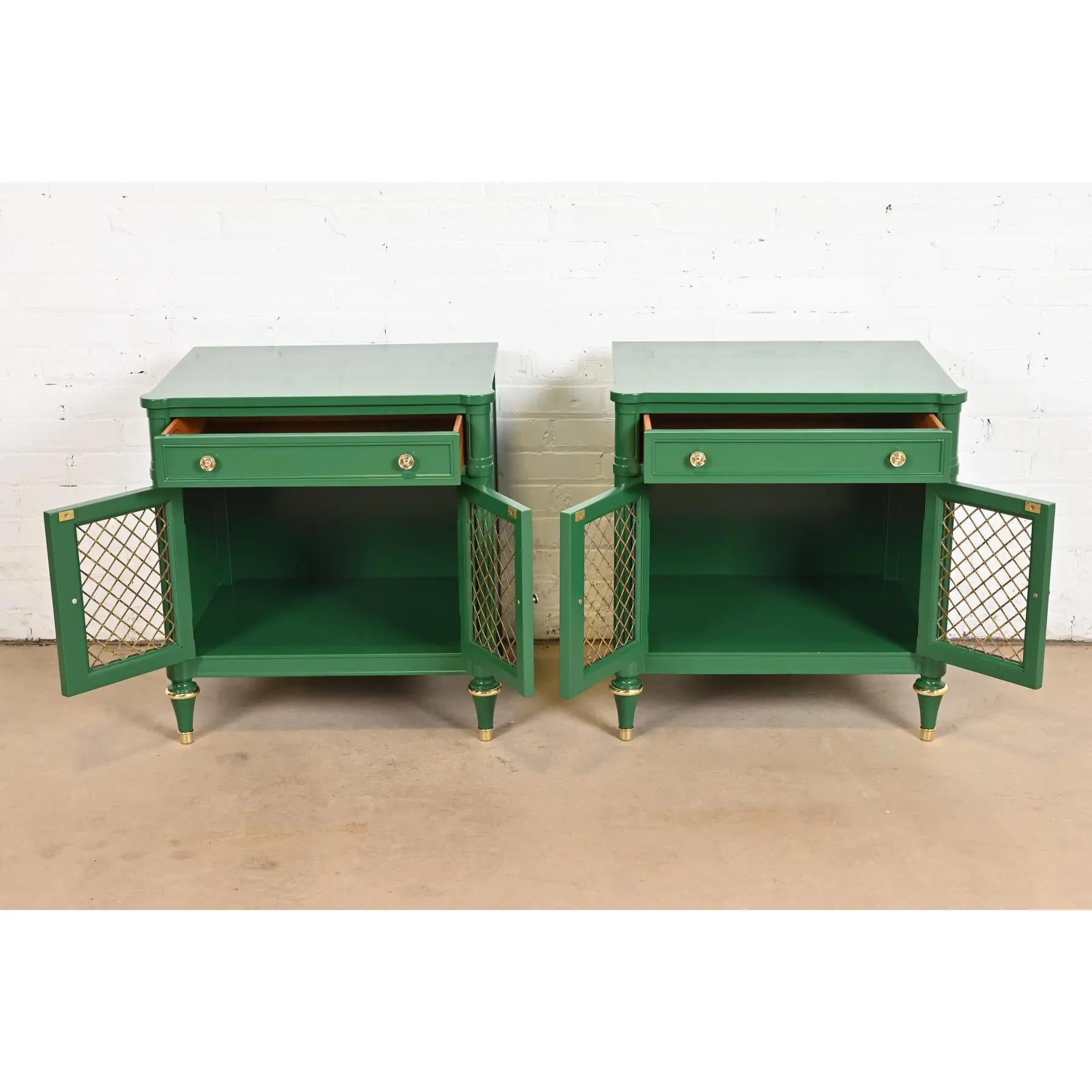 Brass Kindel Furniture French Regency Louis XVI Lacquered Nightstands, Refinished For Sale