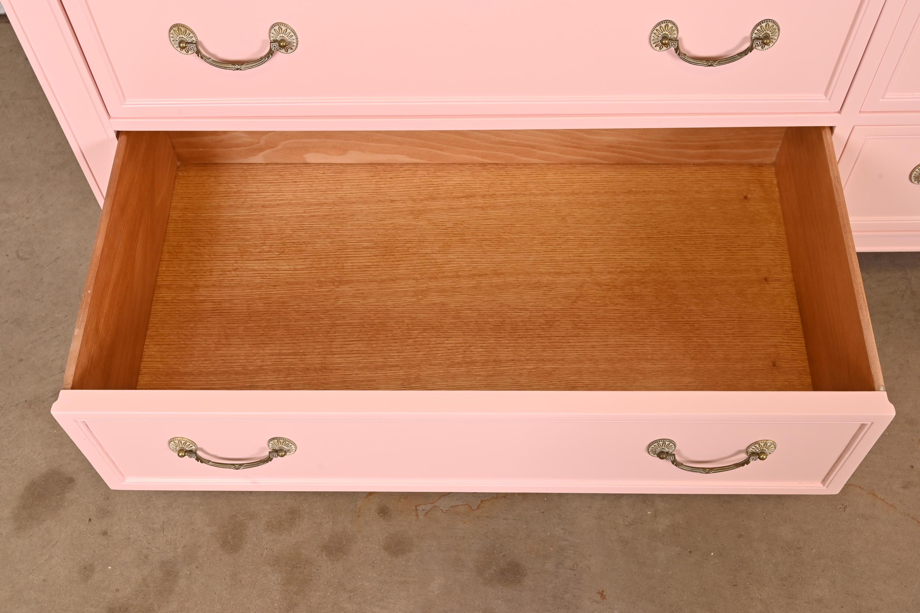 Kindel Furniture French Regency Louis XVI Pink Lacquered Dresser, Refinished 4