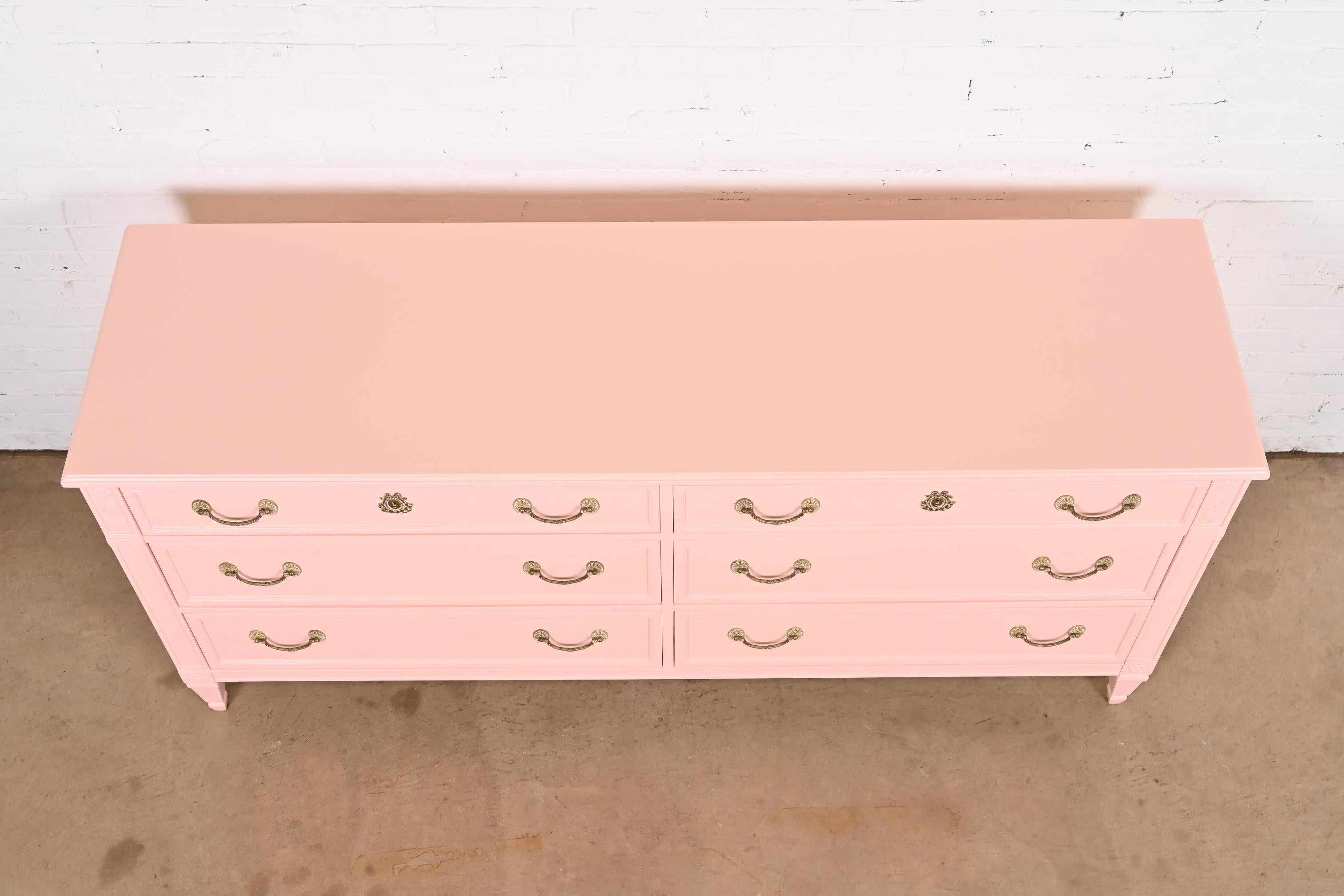 Kindel Furniture French Regency Louis XVI Pink Lacquered Dresser, Refinished 6