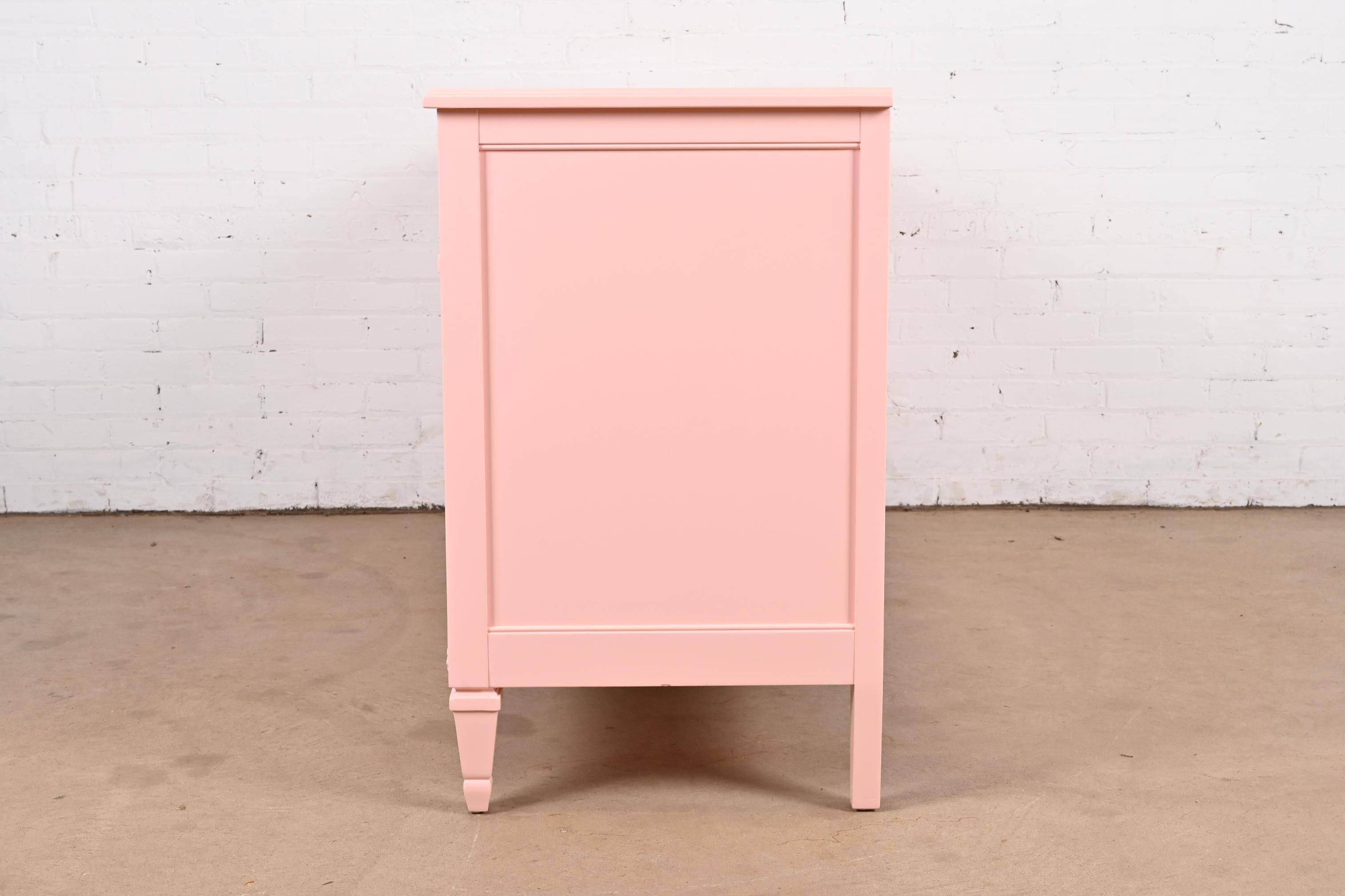 Kindel Furniture French Regency Louis XVI Pink Lacquered Dresser, Refinished 7
