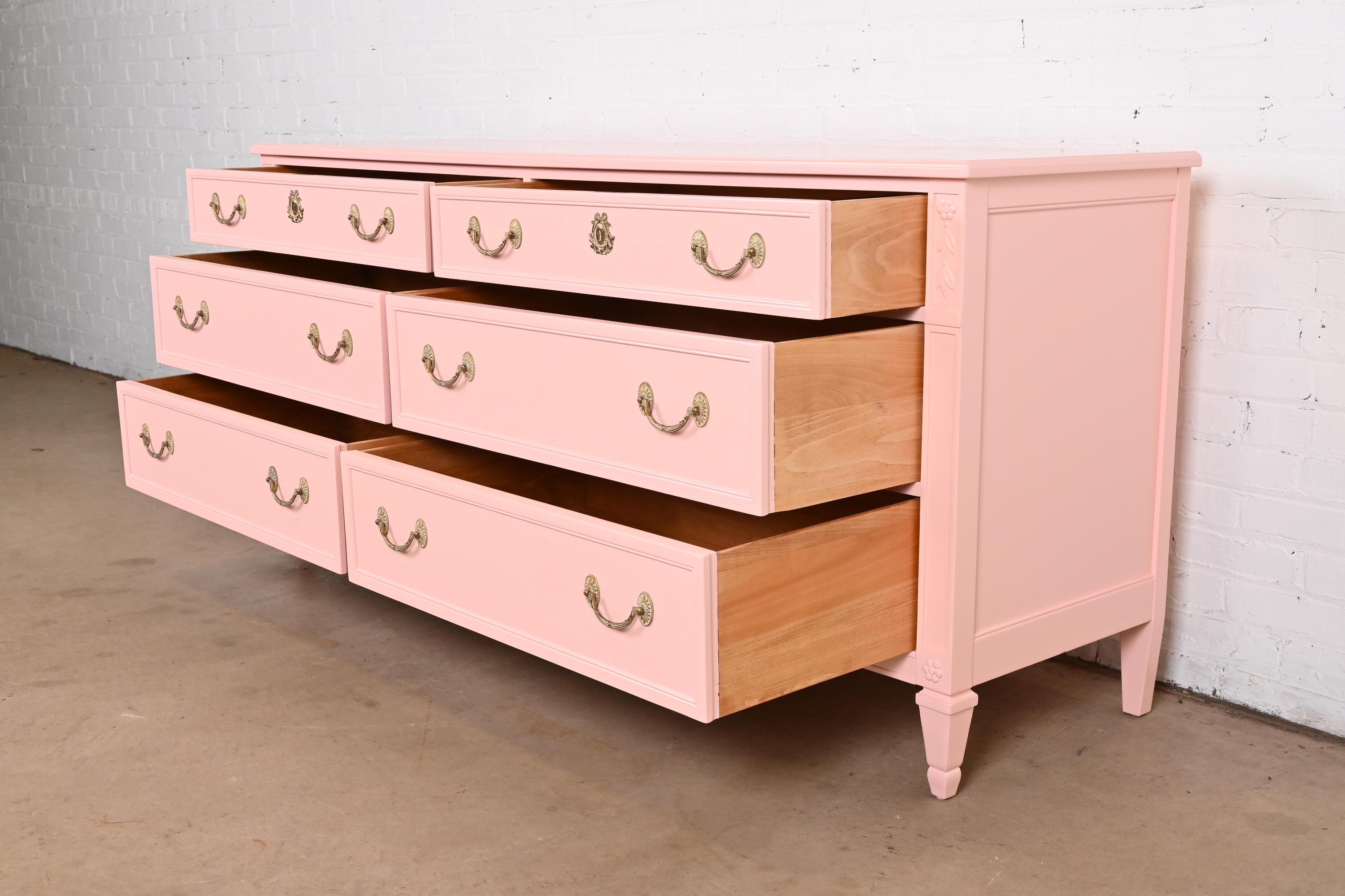 Kindel Furniture French Regency Louis XVI Pink Lacquered Dresser, Refinished 2