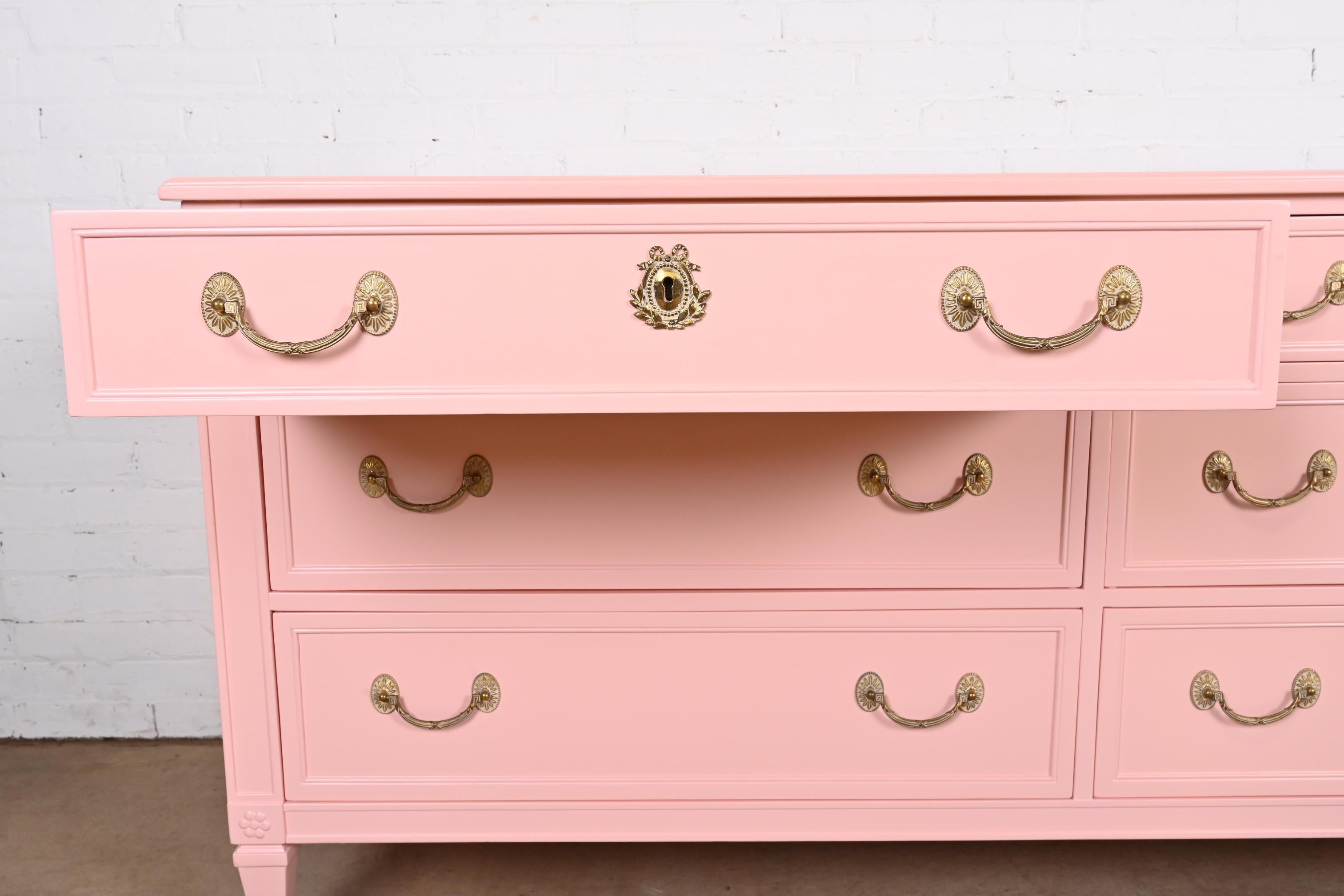 Kindel Furniture French Regency Louis XVI Pink Lacquered Dresser, Refinished 3