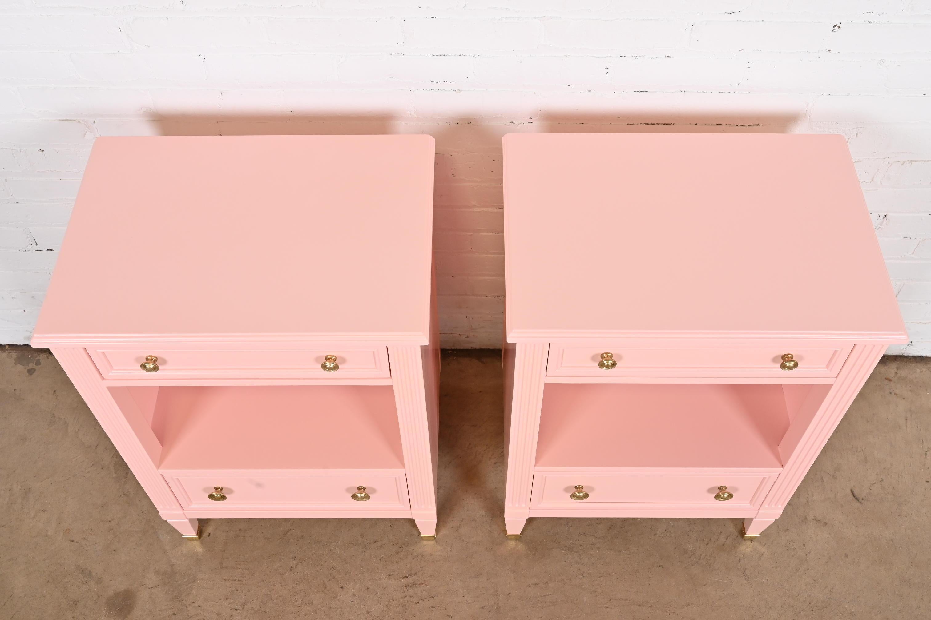 Kindel Furniture French Regency Louis XVI Pink Lacquered Nightstands, Refinished For Sale 6