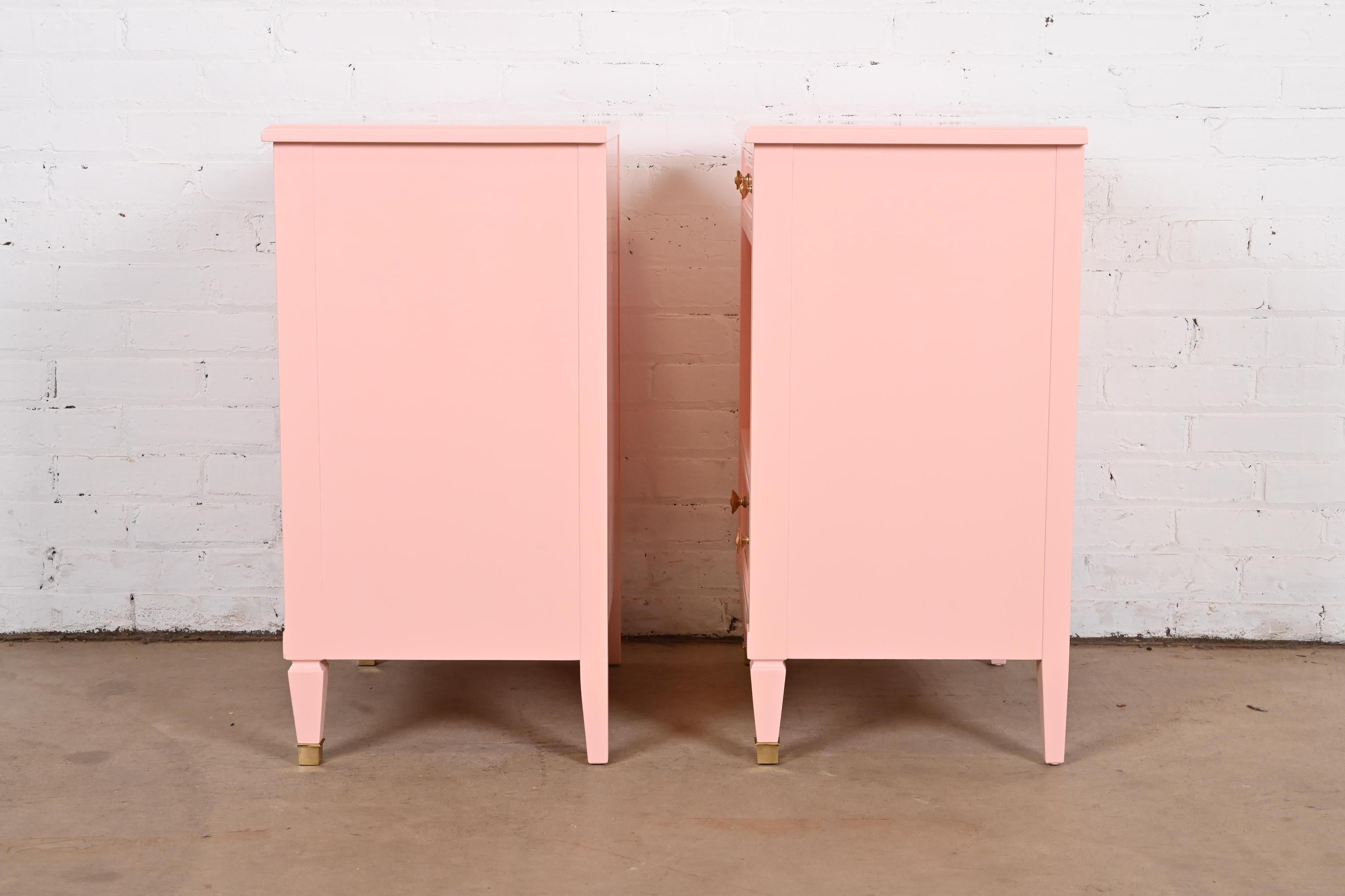Kindel Furniture French Regency Louis XVI Pink Lacquered Nightstands, Refinished For Sale 7