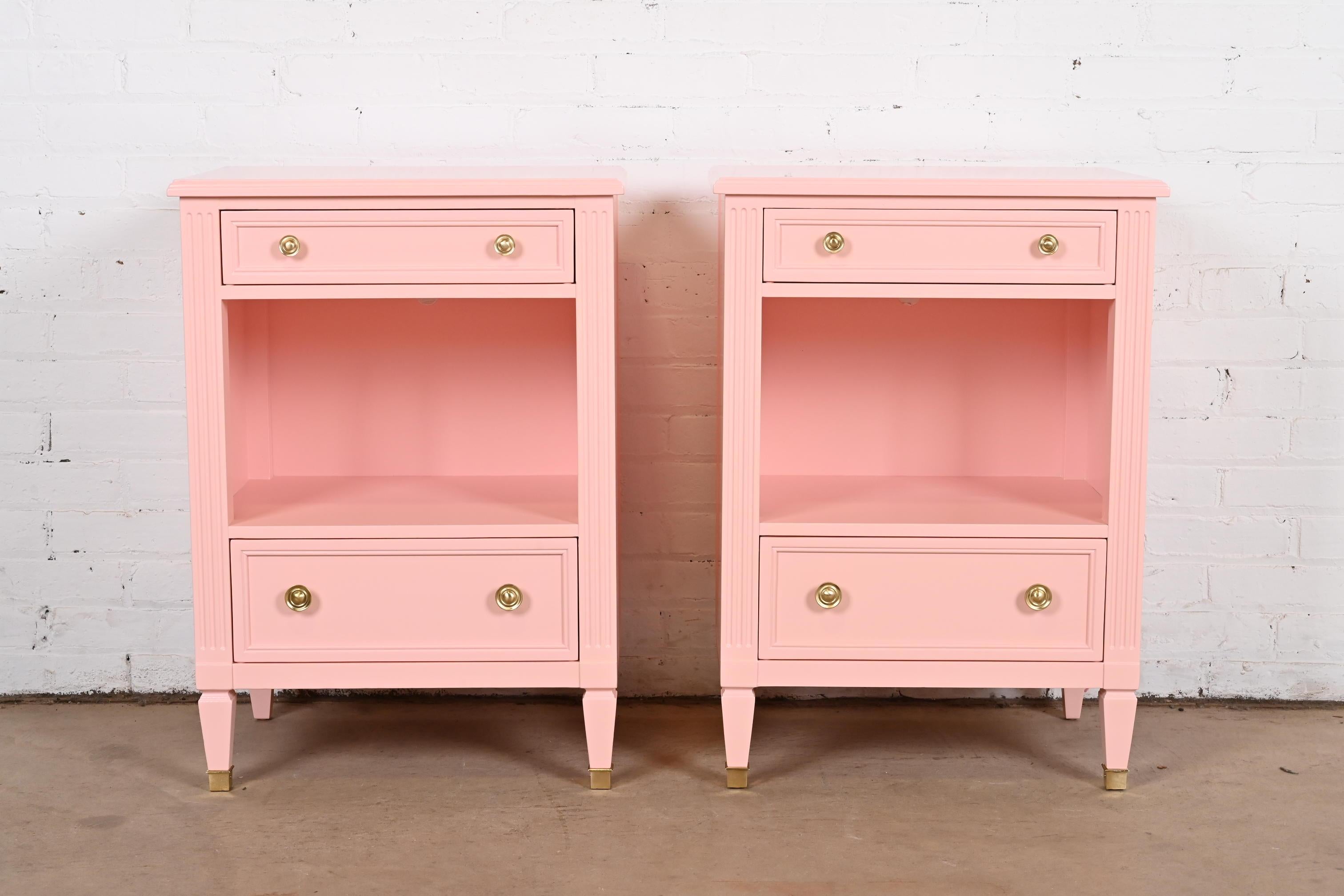 Mid-20th Century Kindel Furniture French Regency Louis XVI Pink Lacquered Nightstands, Refinished For Sale