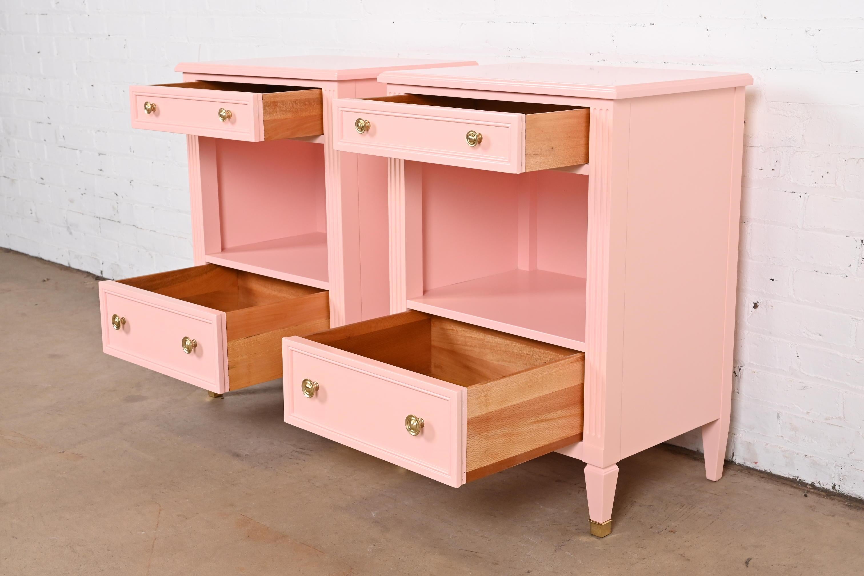 Kindel Furniture French Regency Louis XVI Pink Lacquered Nightstands, Refinished For Sale 3