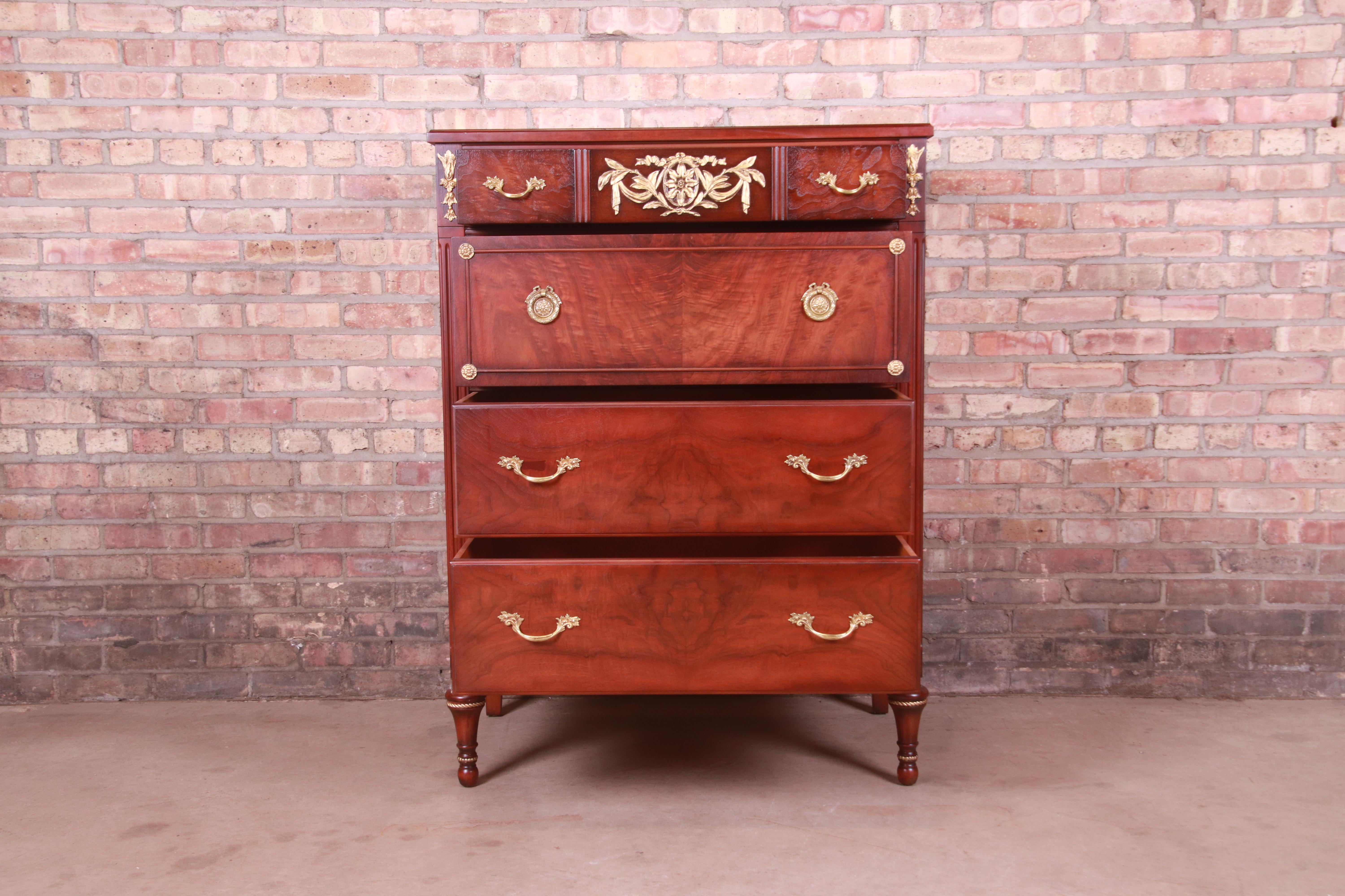 Kindel Furniture French Regency Louis XVI Walnut and Gold Gilt Highboy Dresser 6