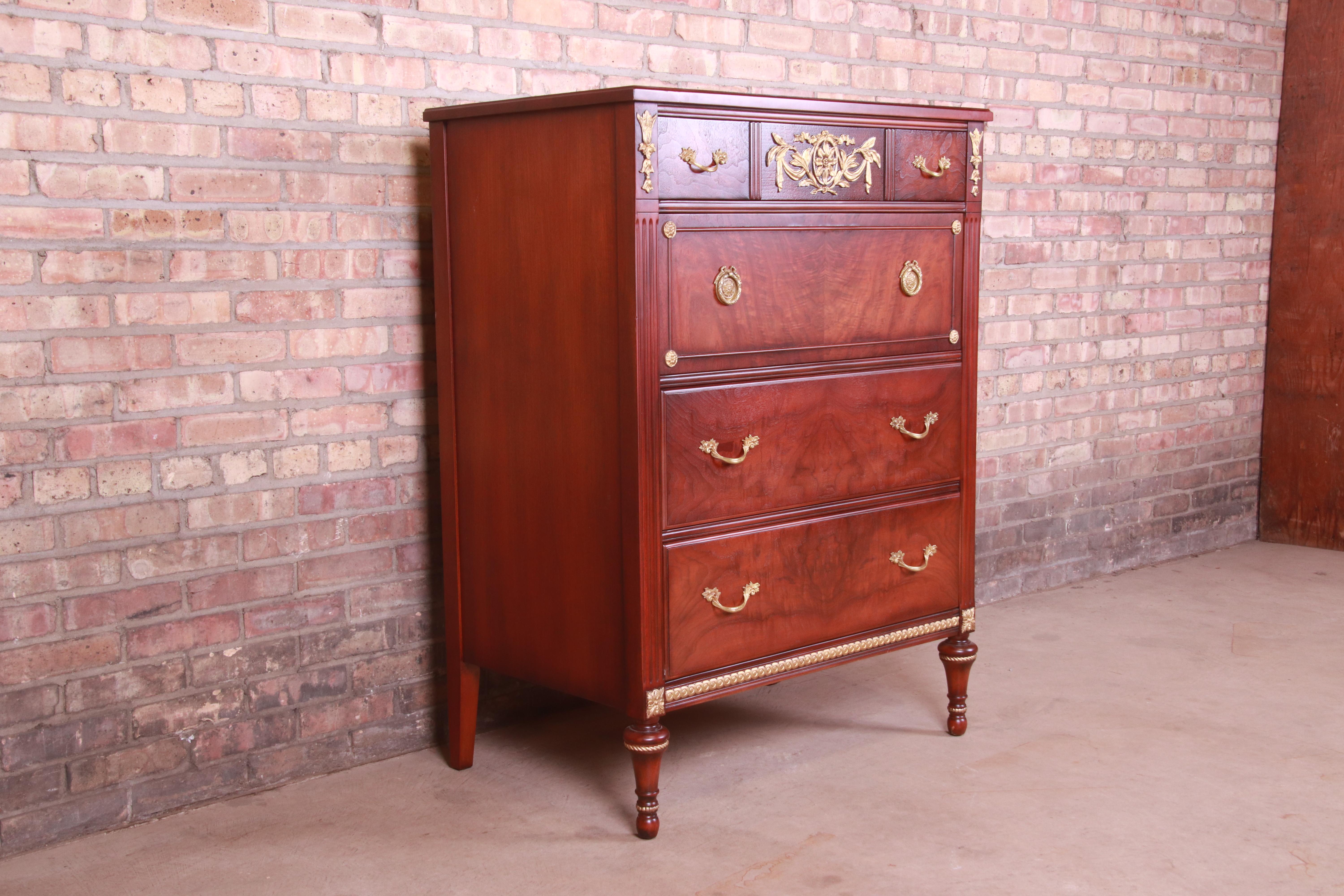 Kindel Furniture French Regency Louis XVI Walnut and Gold Gilt Highboy Dresser 1