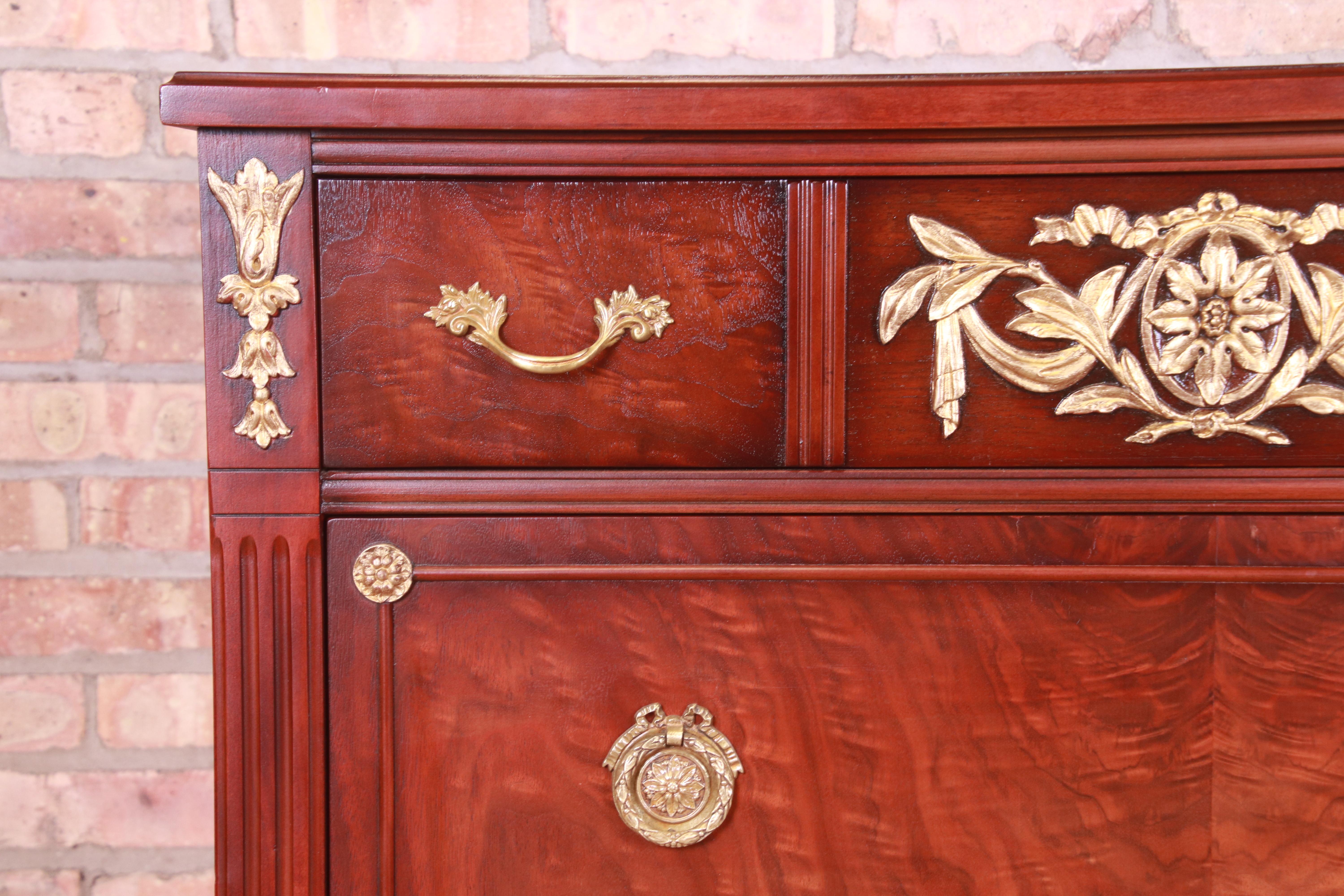 Kindel Furniture French Regency Louis XVI Walnut and Gold Gilt Highboy Dresser 3