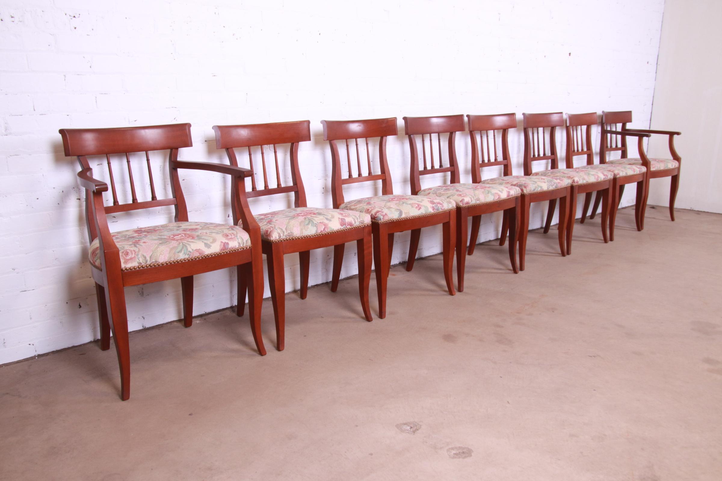 Brass Kindel Furniture French Regency Solid Cherry Wood Dining Chairs, Set of Eight For Sale