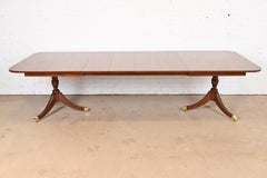 Kindel Furniture Georgian Banded Mahogany Double Pedestal Extension Dining Table
