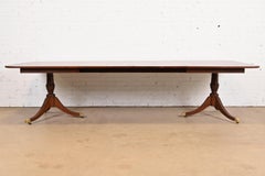 Kindel Furniture Georgian Banded Mahogany Double Pedestal Extension Dining Table