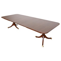Kindel Furniture Georgian Banded Mahogany Double Pedestal Extension Dining Table