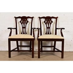 Kindel Furniture Georgian Carved Mahogany Armchairs, Pair