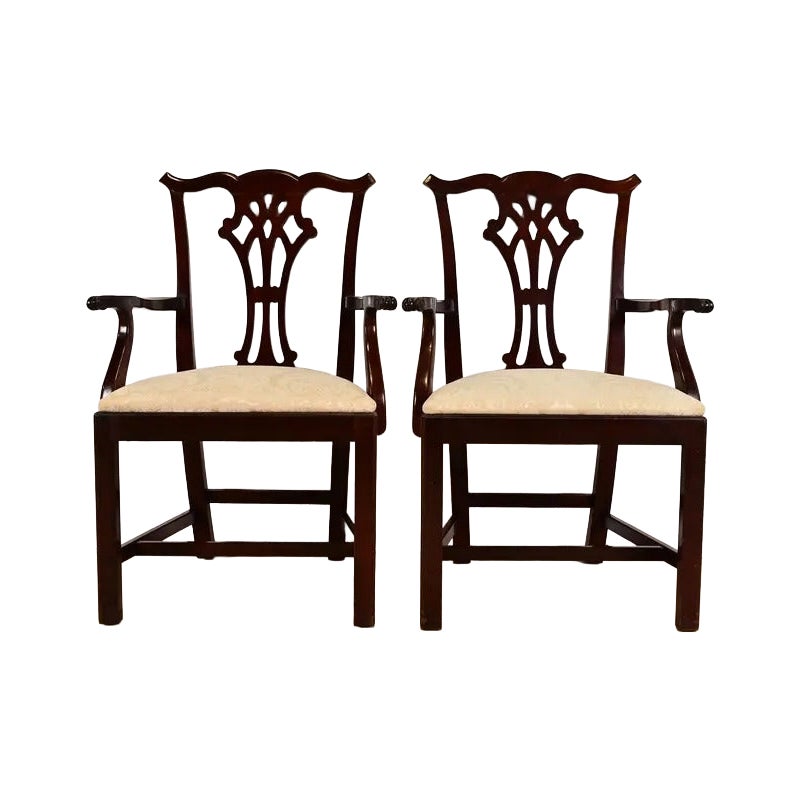 Kindel Furniture Georgian Carved Mahogany Armchairs, Pair