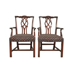 Kindel Furniture Georgian Carved Mahogany Armchairs, Pair
