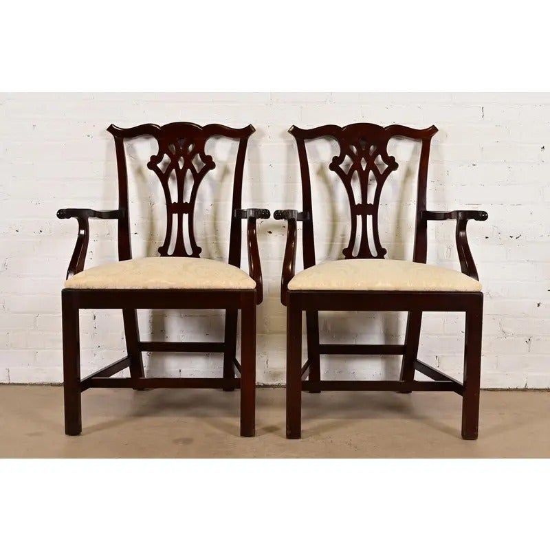 Kindel Furniture Georgian Carved Mahogany Armchairs, Pair