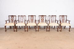 Kindel Furniture Georgian Carved Mahogany Dining Armchairs, Set of Six